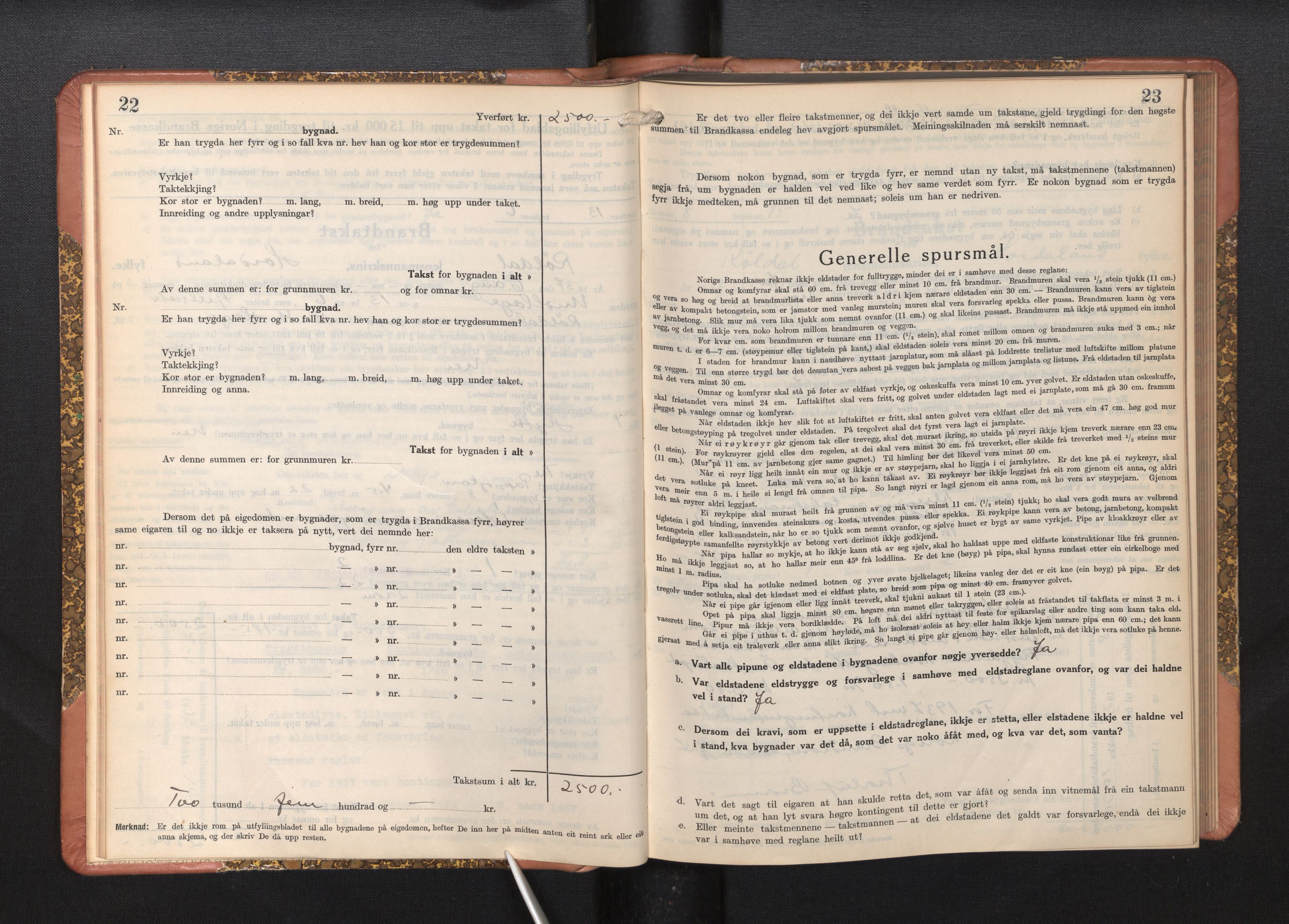 Lensmannen i Røldal, AV/SAB-A-34501/0012/L0004: Branntakstprotokoll, skjematakst, 1936-1950, s. 22-23