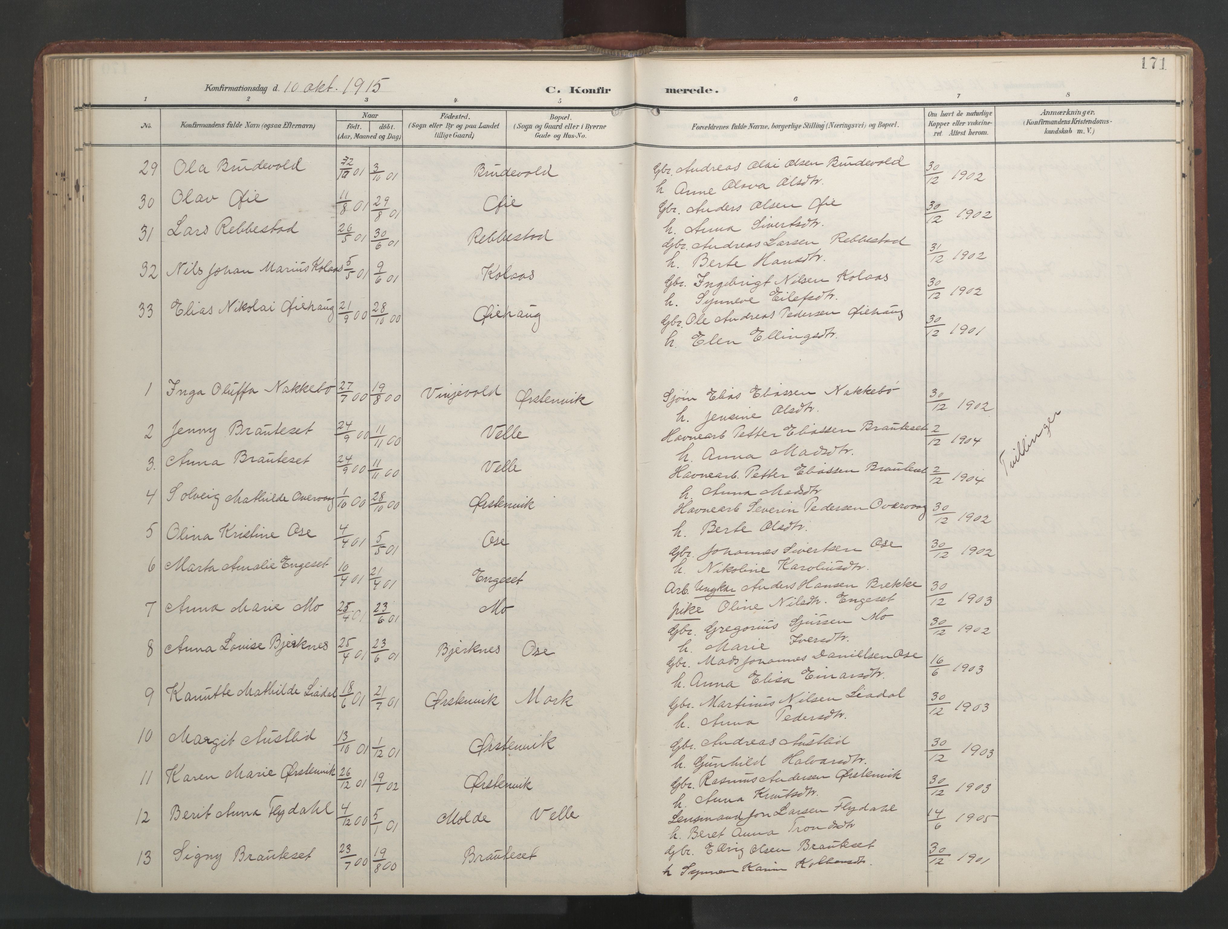 Ministerialprotokoller, klokkerbøker og fødselsregistre - Møre og Romsdal, AV/SAT-A-1454/513/L0190: Klokkerbok nr. 513C04, 1904-1926, s. 171