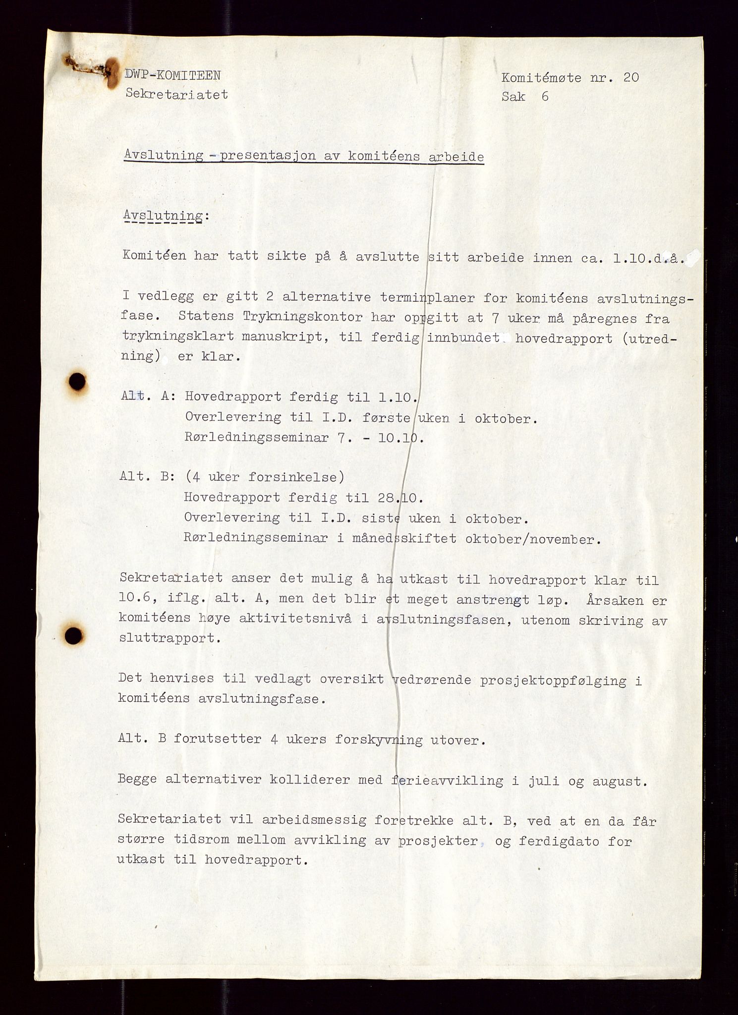 Industridepartementet, Oljekontoret, AV/SAST-A-101348/Di/L0001: DWP, møter juni - november, komiteemøter nr. 19 - 26, 1973-1974, s. 98