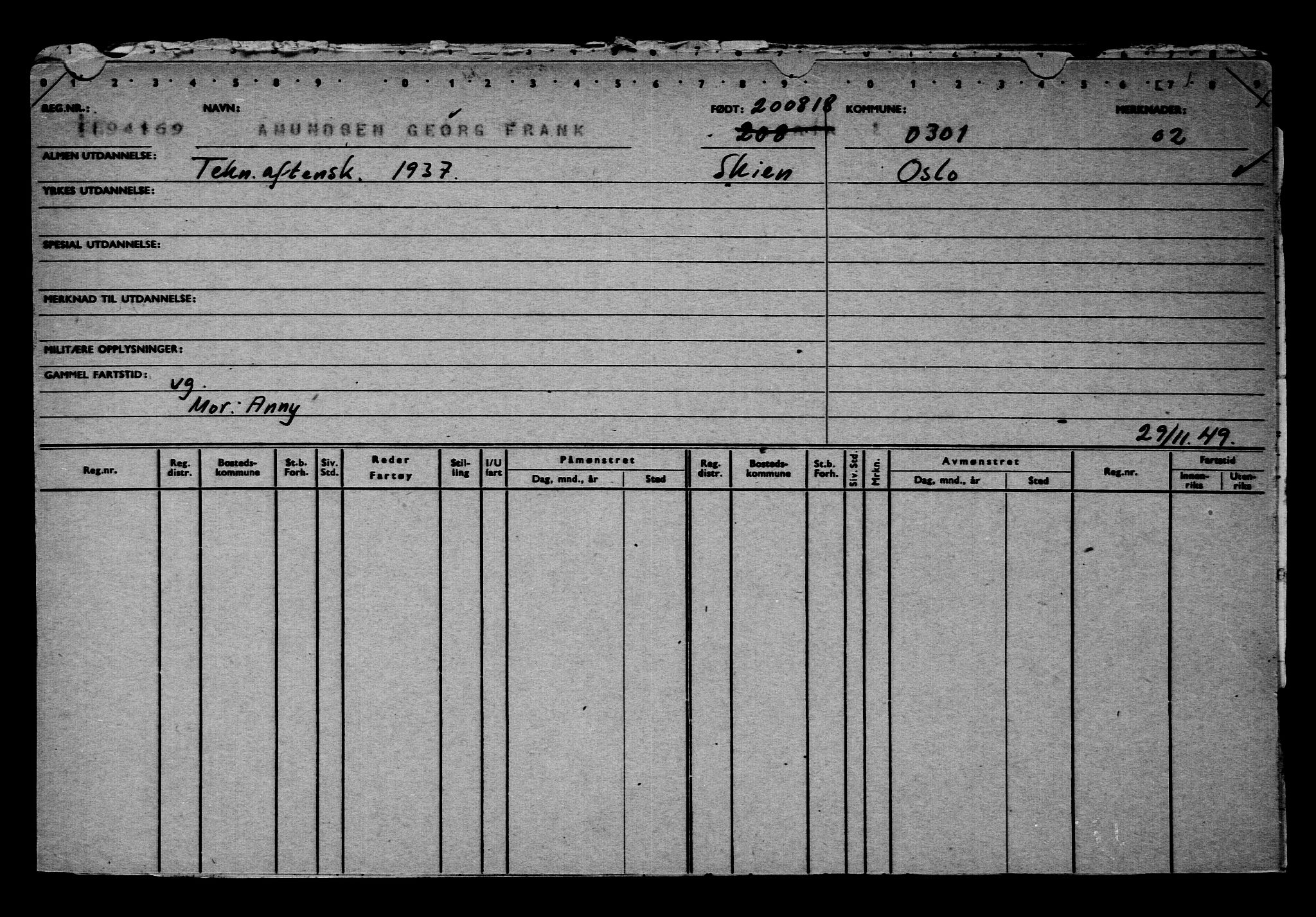 Direktoratet for sjømenn, RA/S-3545/G/Gb/L0161: Hovedkort, 1918, s. 412