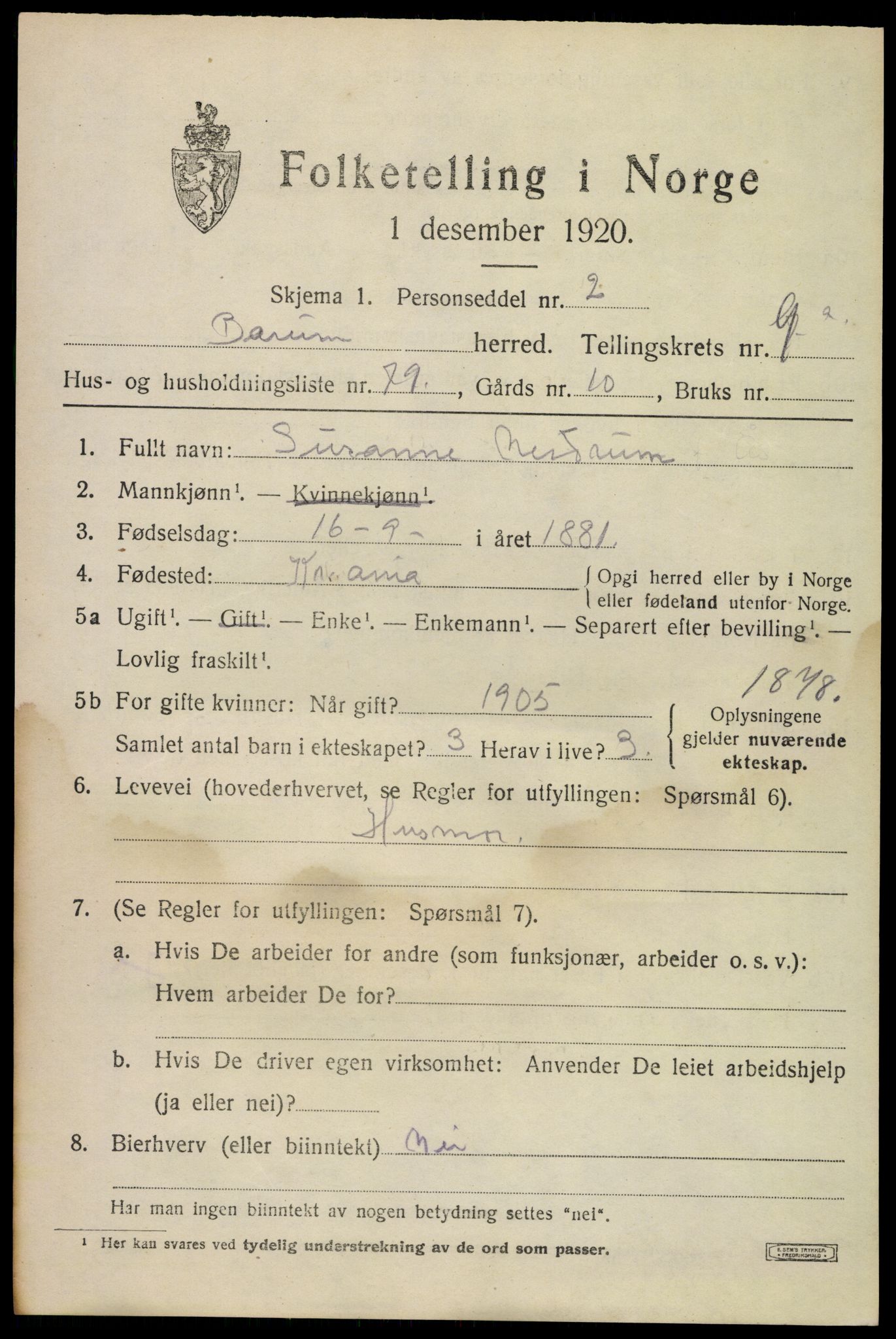 SAO, Folketelling 1920 for 0219 Bærum herred, 1920, s. 20022