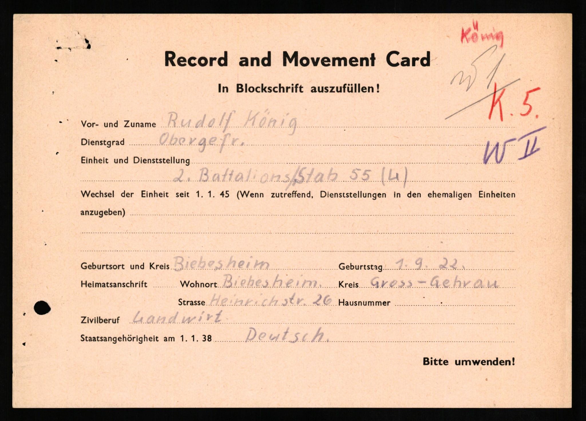 Forsvaret, Forsvarets overkommando II, AV/RA-RAFA-3915/D/Db/L0019: CI Questionaires. Tyske okkupasjonsstyrker i Norge. Tyskere., 1945-1946, s. 292