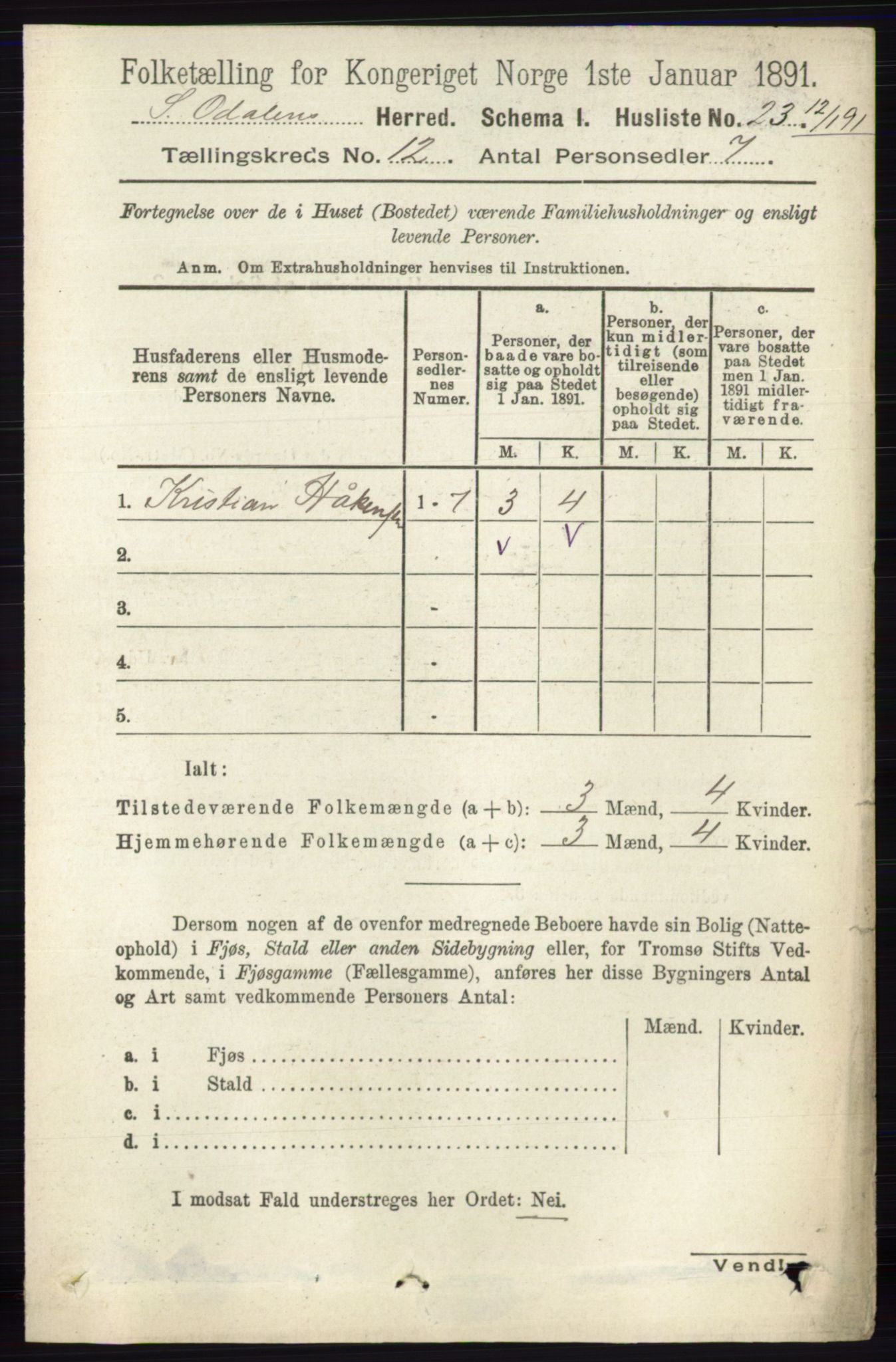 RA, Folketelling 1891 for 0419 Sør-Odal herred, 1891, s. 5389