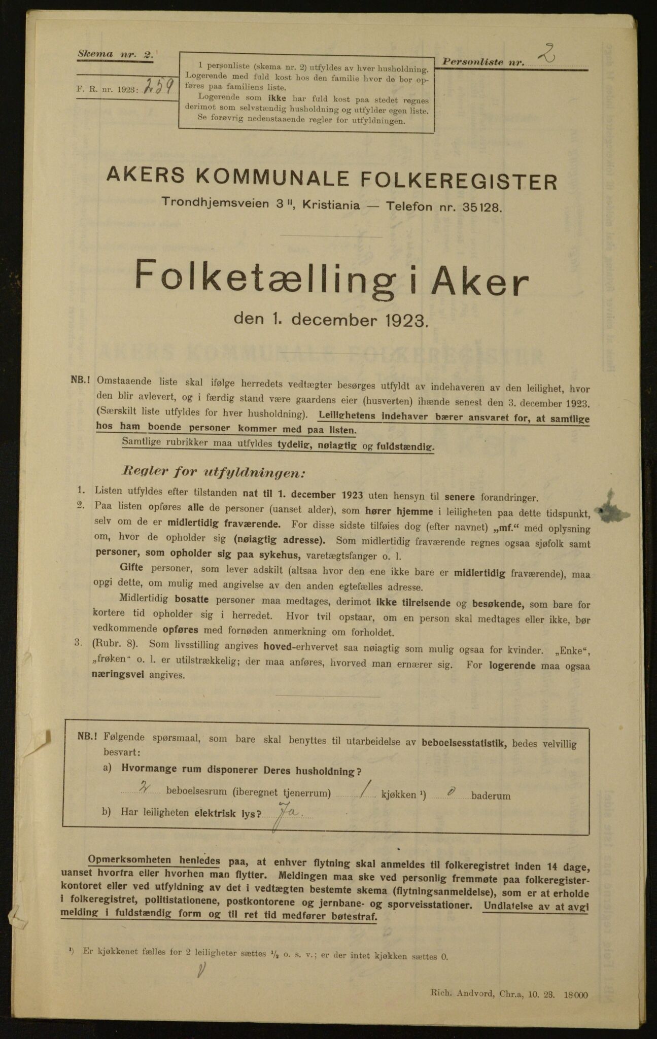 , Kommunal folketelling 1.12.1923 for Aker, 1923, s. 1718