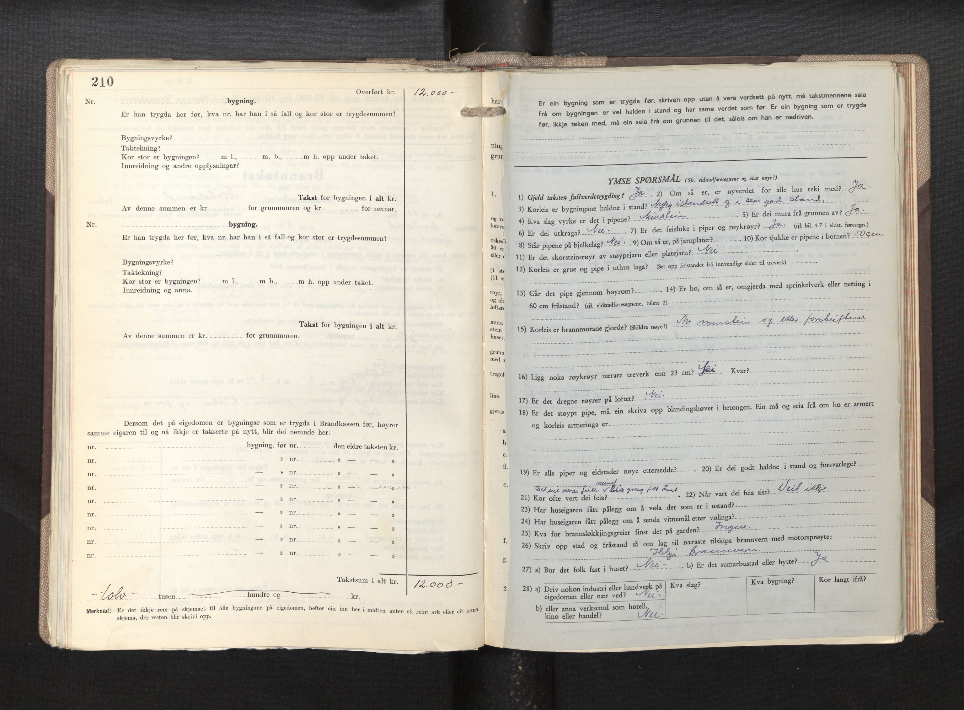 Lensmannen i Fjell, AV/SAB-A-32301/0012/L0007: Branntakstprotokoll, skjematakst, 1946-1955, s. 210-211