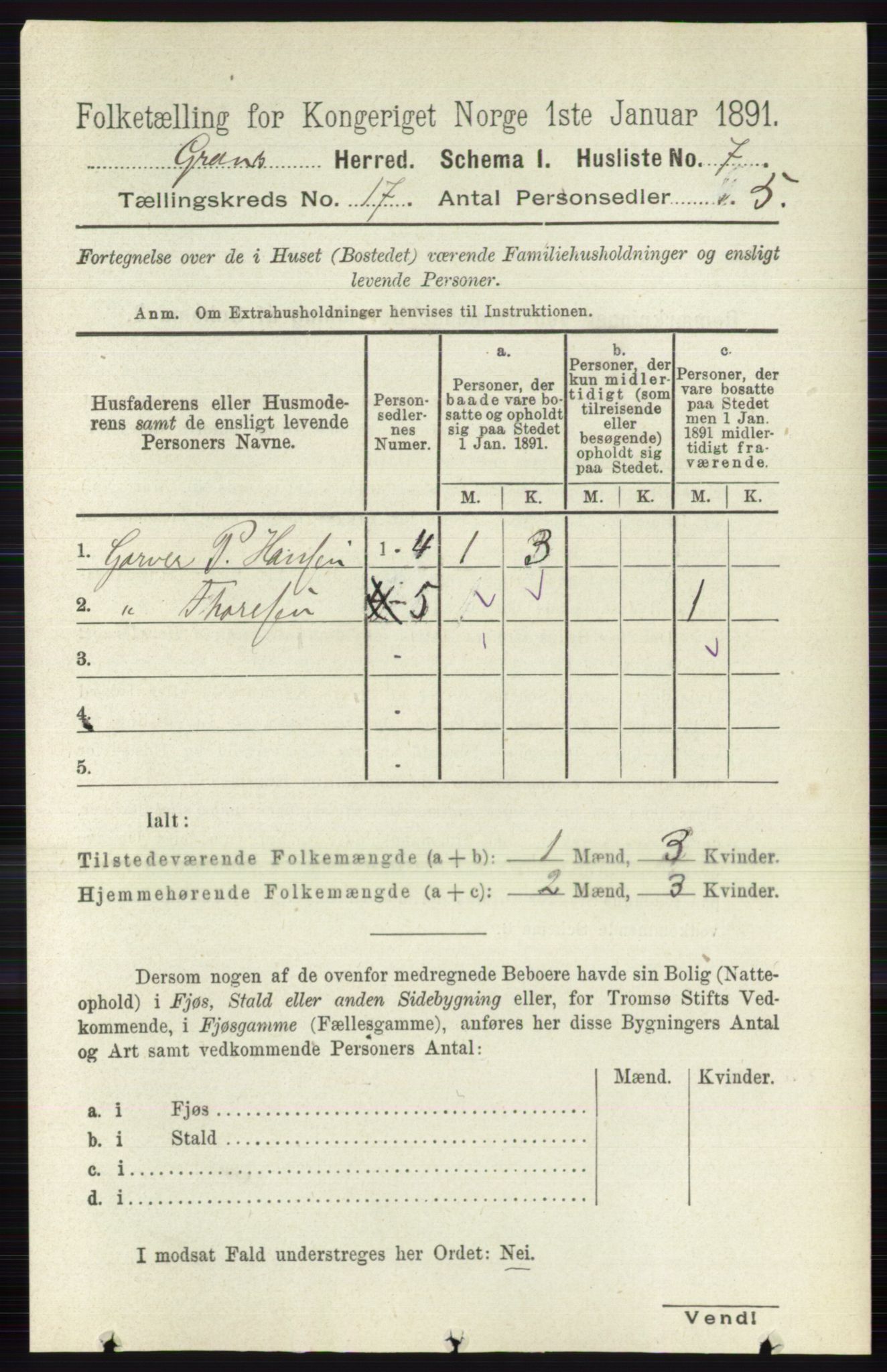 RA, Folketelling 1891 for 0534 Gran herred, 1891, s. 8609