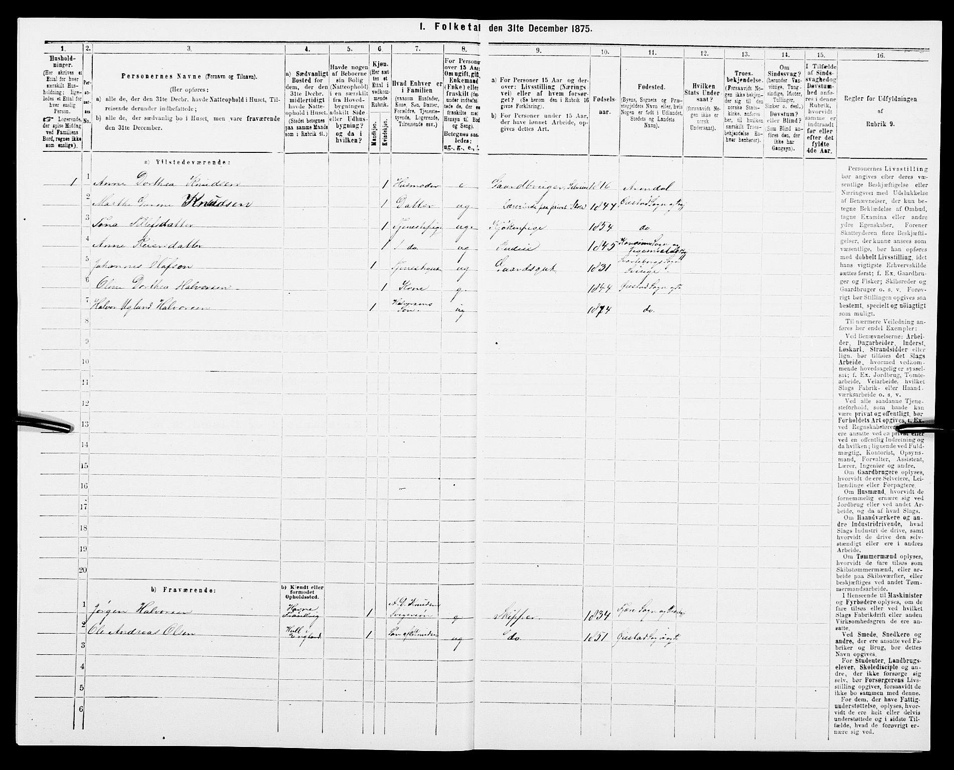 SAK, Folketelling 1875 for 0920P Øyestad prestegjeld, 1875, s. 609