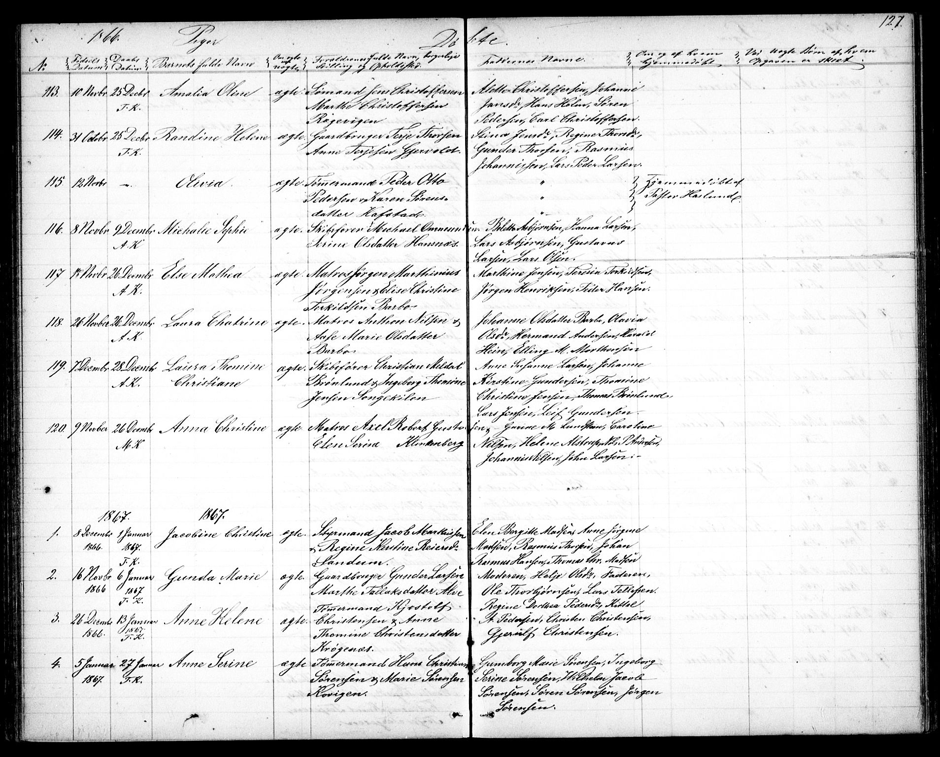 Tromøy sokneprestkontor, SAK/1111-0041/F/Fb/L0003: Klokkerbok nr. B 3, 1859-1868, s. 127