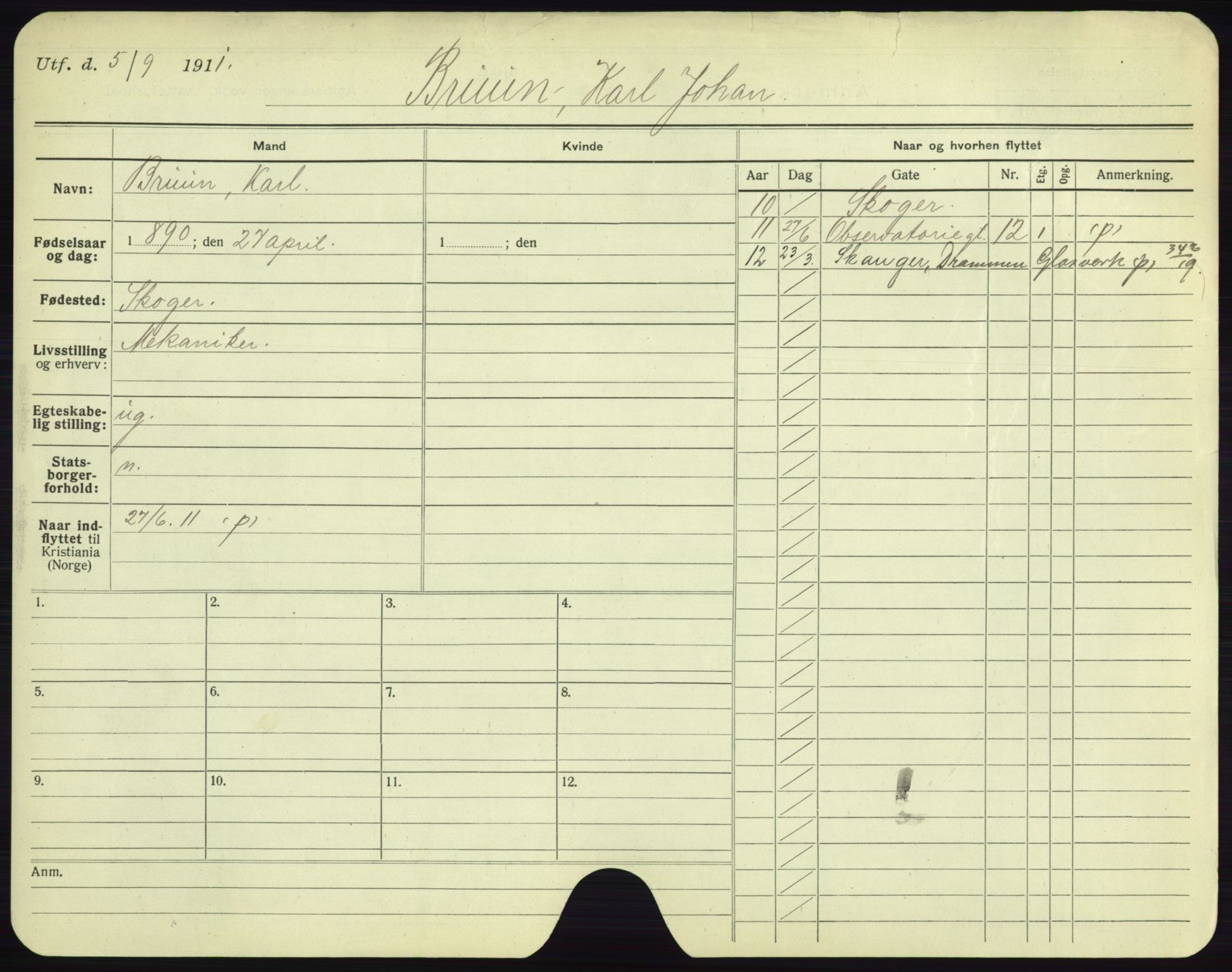 Oslo folkeregister, Registerkort, AV/SAO-A-11715/F/Fa/Fac/L0002: Menn, 1906-1914, s. 324a