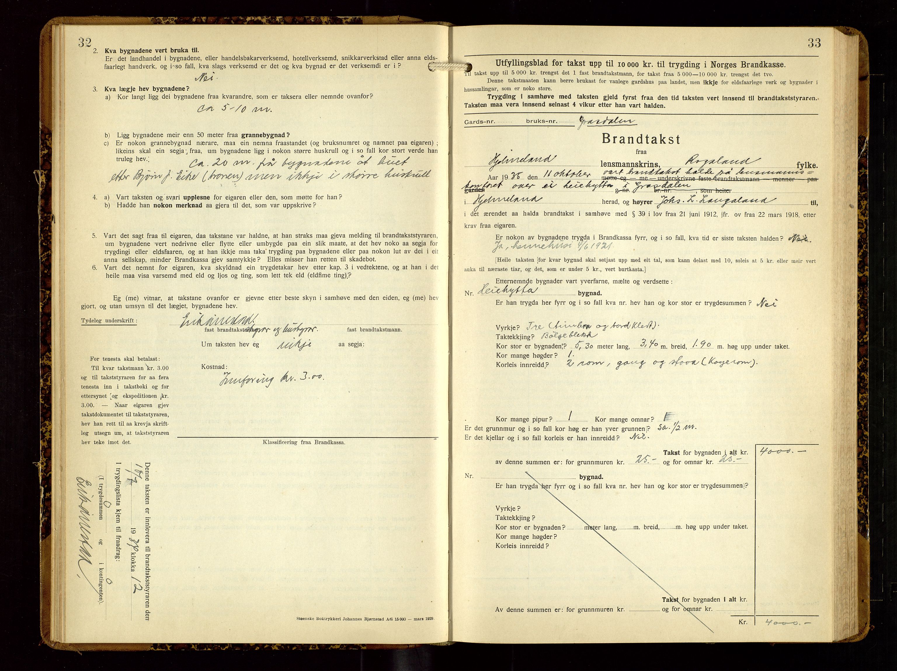 Hjelmeland lensmannskontor, SAST/A-100439/Gob/L0003: "Brandtakstbok", 1932-1950, s. 32-33