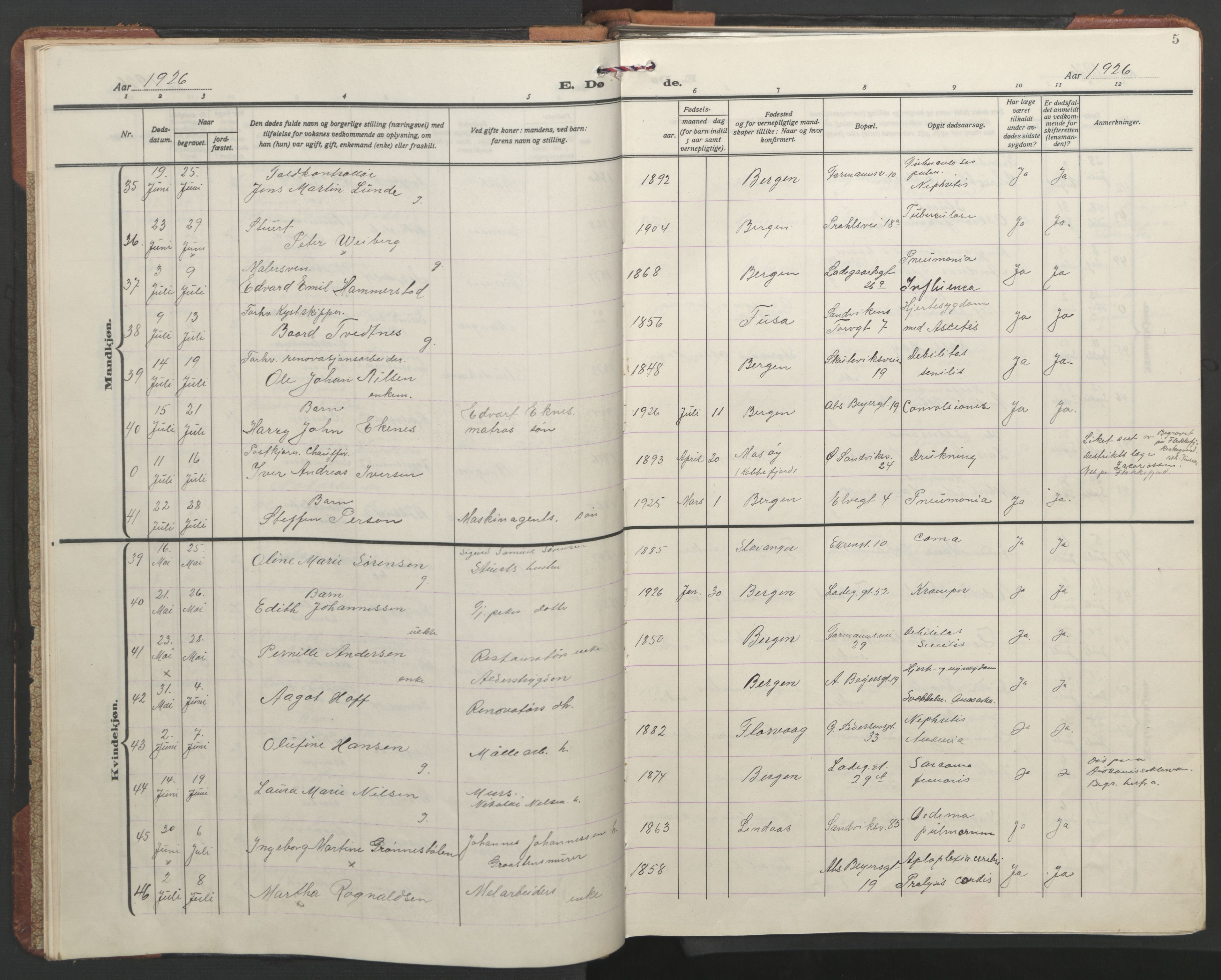 Sandviken Sokneprestembete, AV/SAB-A-77601/H/Hb/L0018: Klokkerbok nr. E 2, 1926-1962, s. 4b-5a