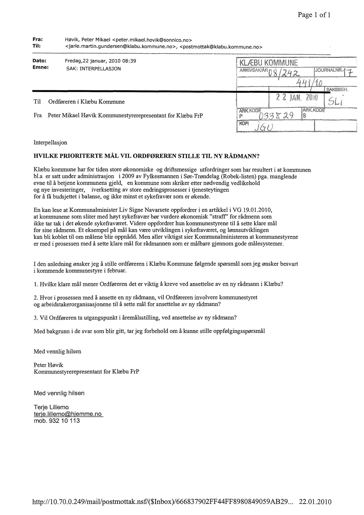 Klæbu Kommune, TRKO/KK/01-KS/L003: Kommunestyret - Møtedokumenter, 2010, s. 17