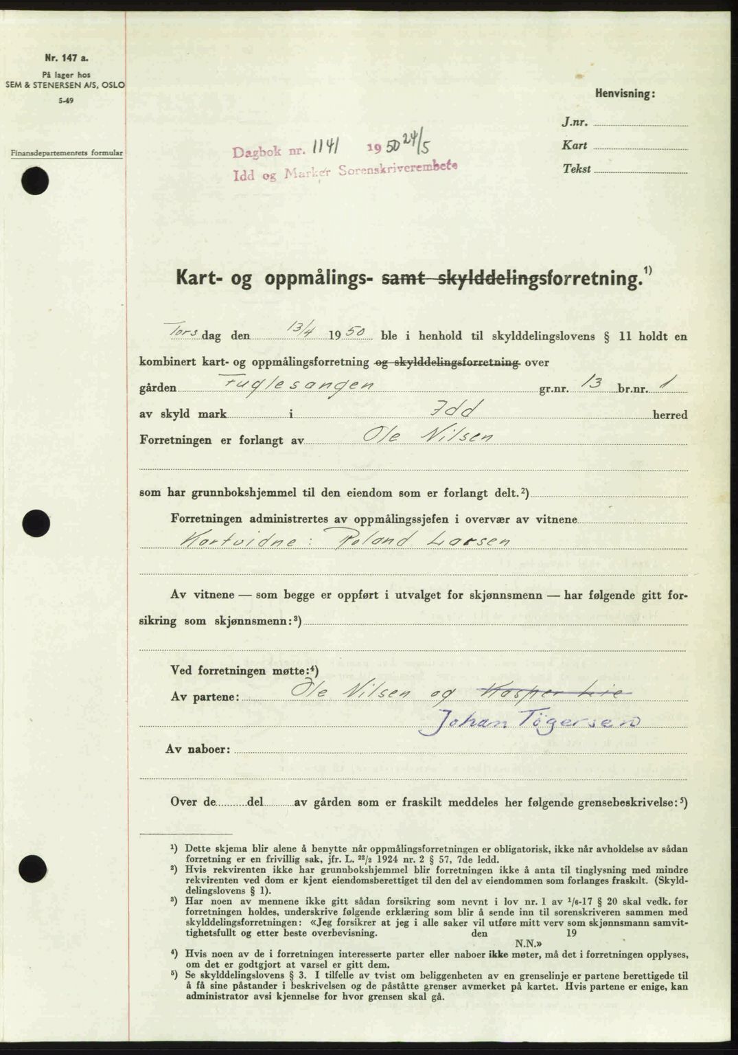 Idd og Marker sorenskriveri, AV/SAO-A-10283/G/Gb/Gbb/L0014: Pantebok nr. A14, 1950-1950, Dagboknr: 1141/1950