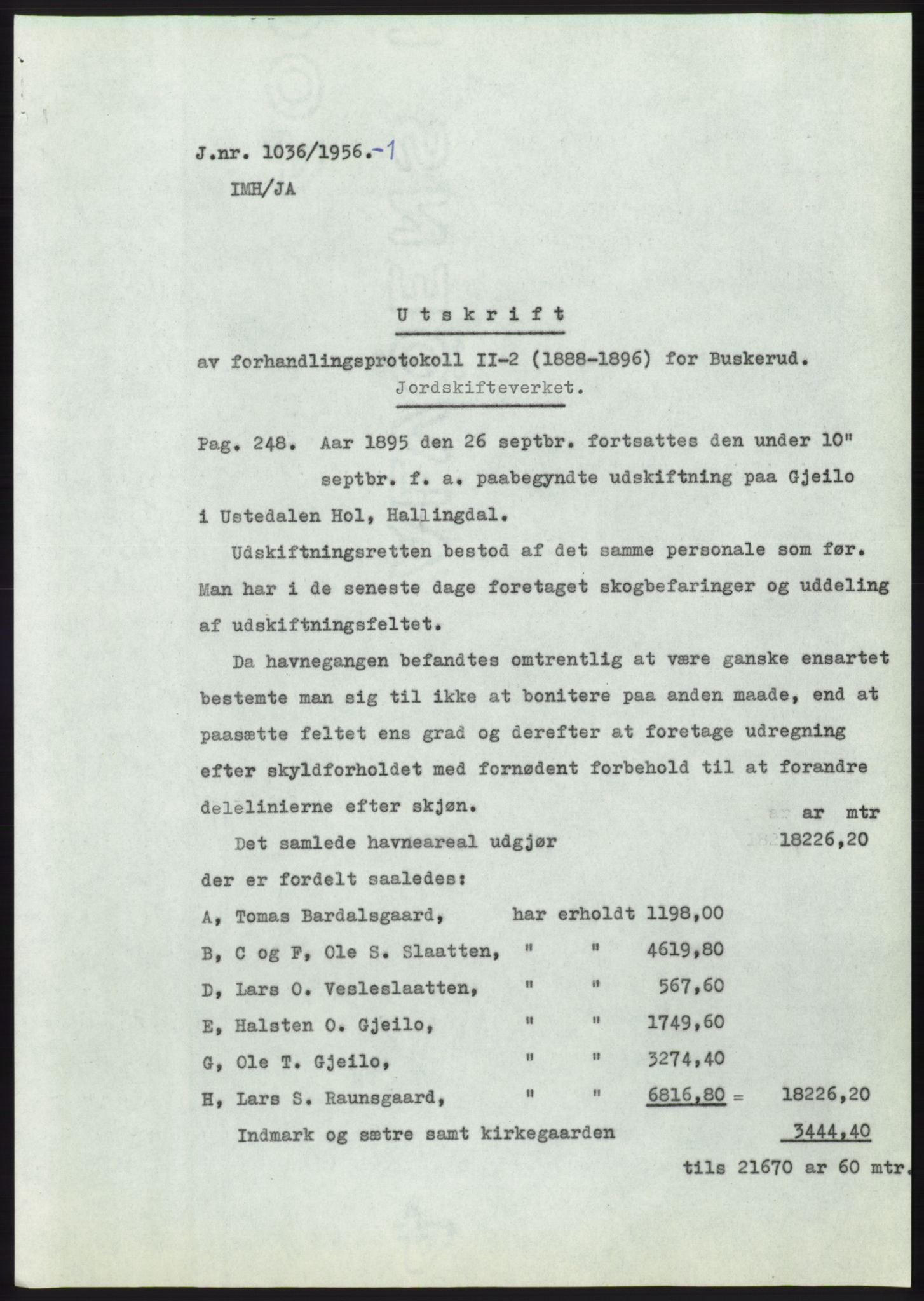 Statsarkivet i Kongsberg, AV/SAKO-A-0001/E/Ee/L0007: Avskrifter, SAO jnr. 802/1956 - 1199/1956, 1956, s. 270