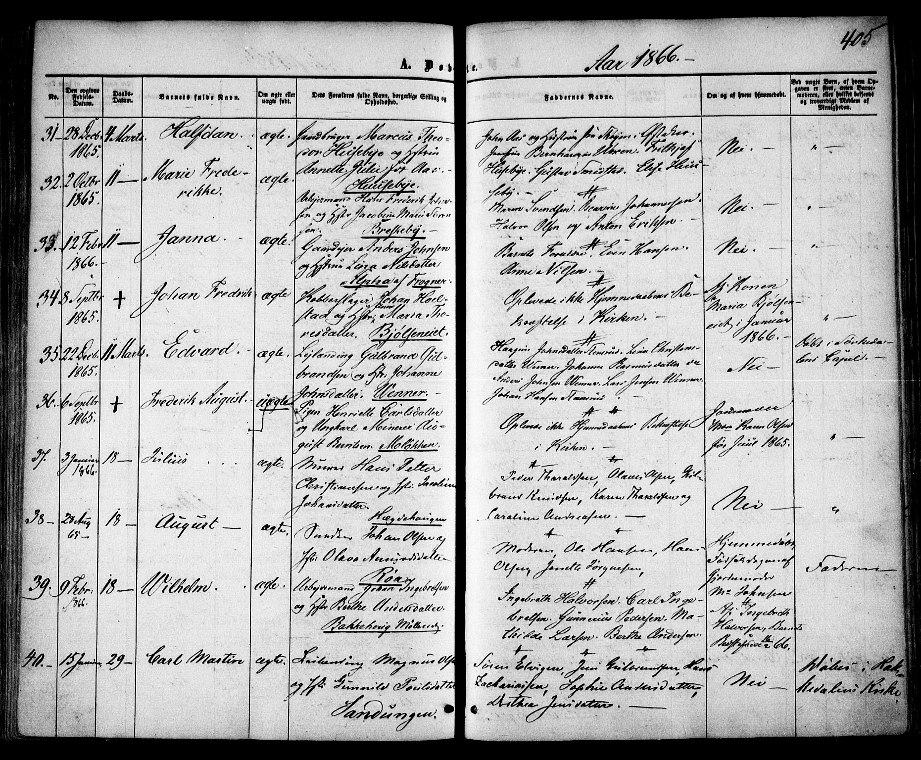 Vestre Aker prestekontor Kirkebøker, AV/SAO-A-10025/F/Fa/L0003: Ministerialbok nr. 3, 1857-1868, s. 405