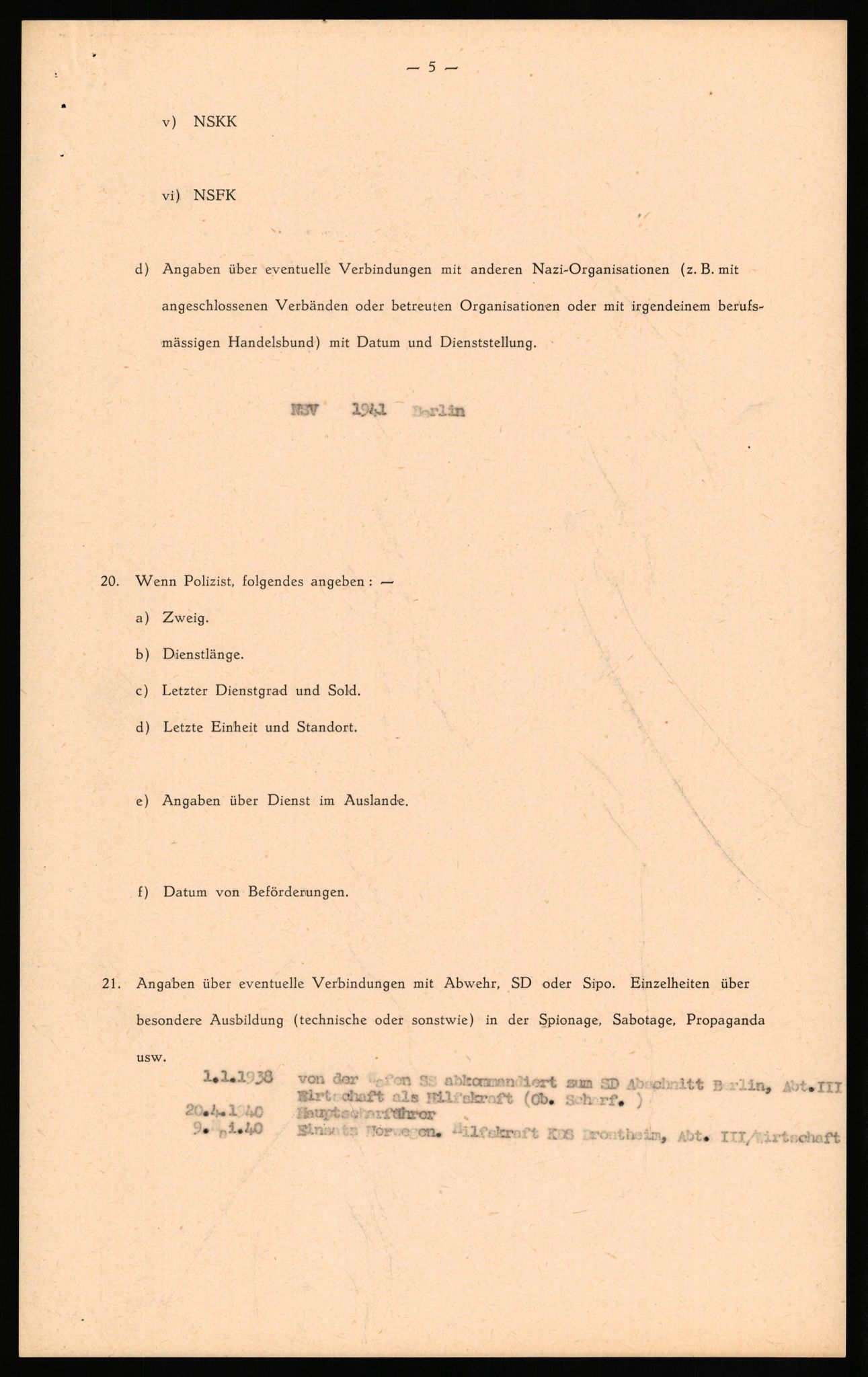 Forsvaret, Forsvarets overkommando II, RA/RAFA-3915/D/Db/L0028: CI Questionaires. Tyske okkupasjonsstyrker i Norge. Tyskere., 1945-1946, s. 161
