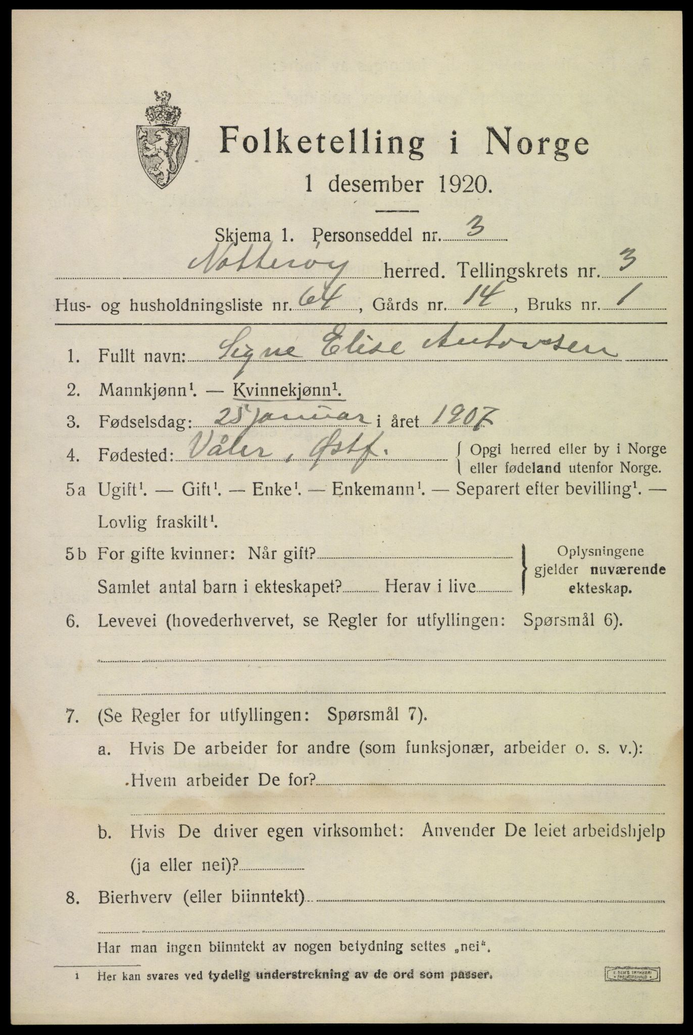 SAKO, Folketelling 1920 for 0722 Nøtterøy herred, 1920, s. 6223