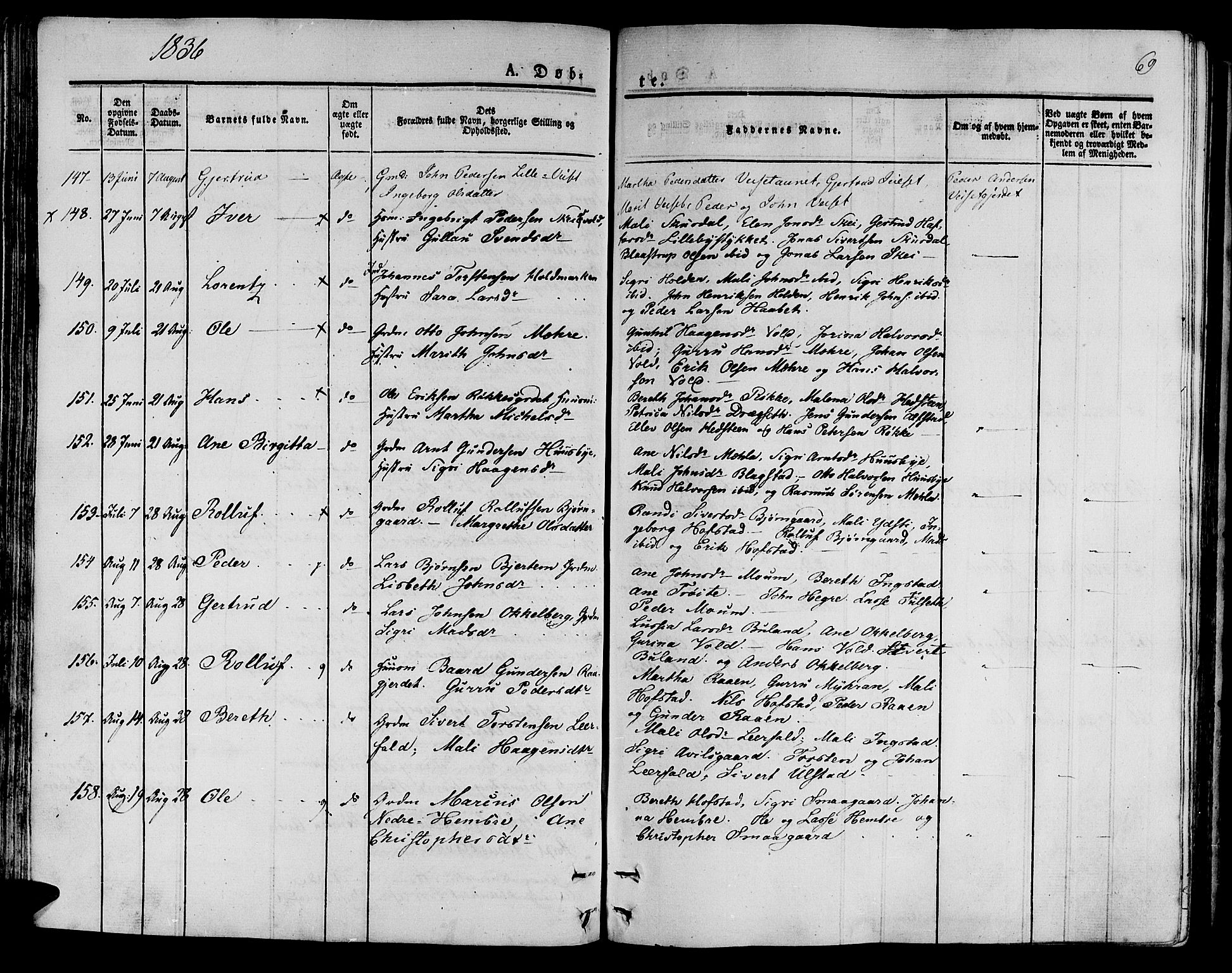 Ministerialprotokoller, klokkerbøker og fødselsregistre - Nord-Trøndelag, AV/SAT-A-1458/709/L0071: Ministerialbok nr. 709A11, 1833-1844, s. 69