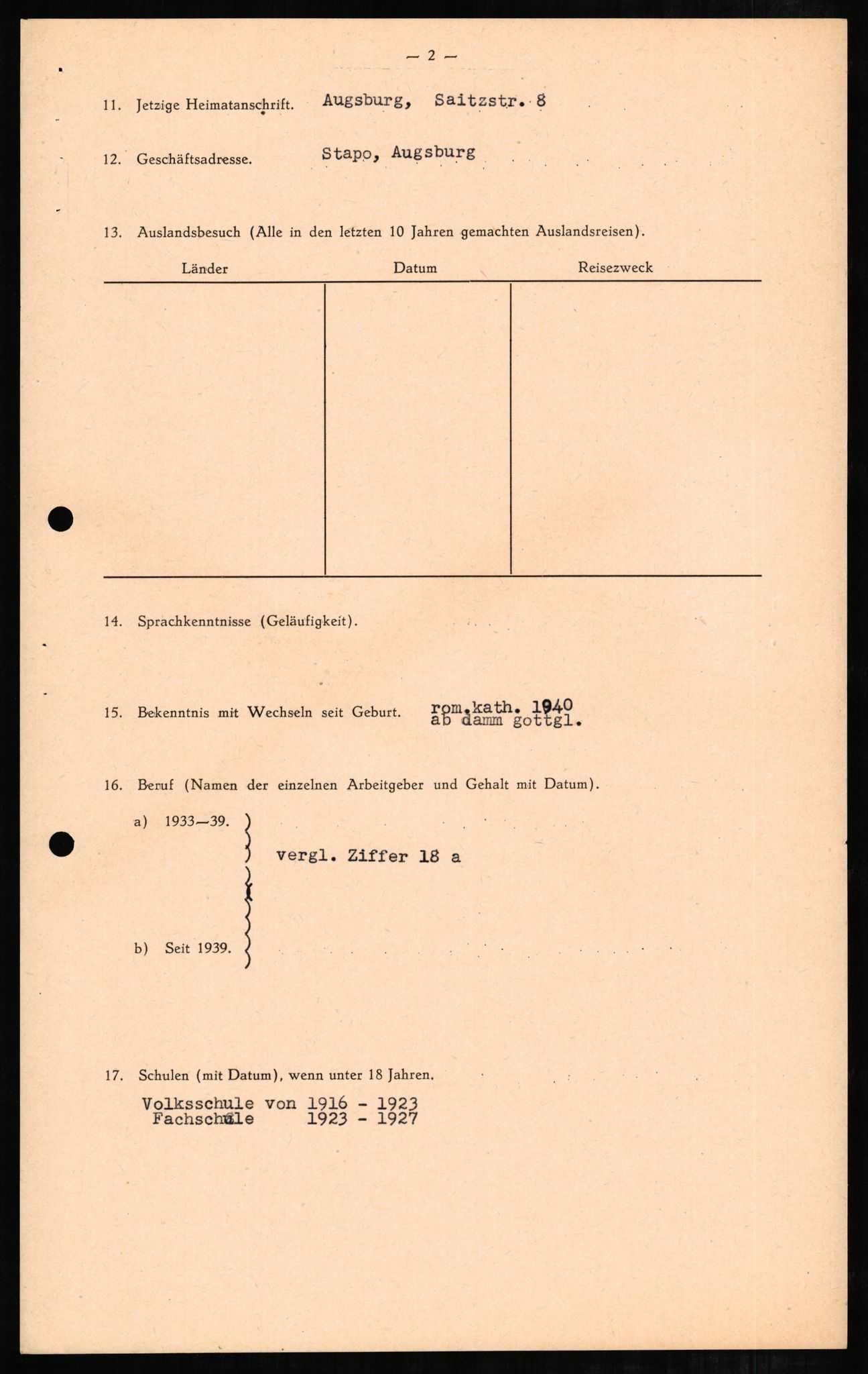 Forsvaret, Forsvarets overkommando II, RA/RAFA-3915/D/Db/L0003: CI Questionaires. Tyske okkupasjonsstyrker i Norge. Tyskere., 1945-1946, s. 146