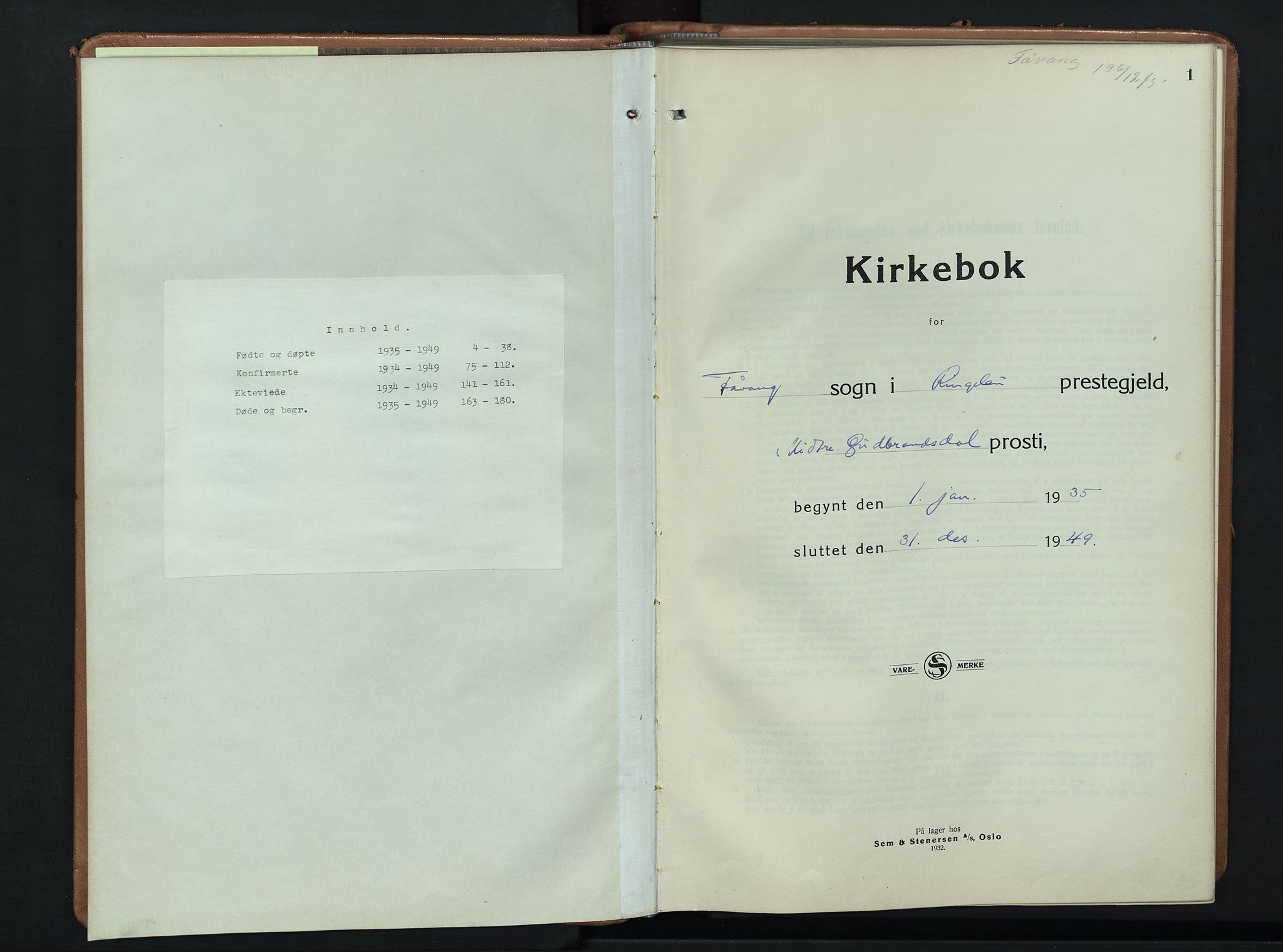 Ringebu prestekontor, SAH/PREST-082/H/Ha/Hab/L0012: Klokkerbok nr. 12, 1934-1949, s. 1