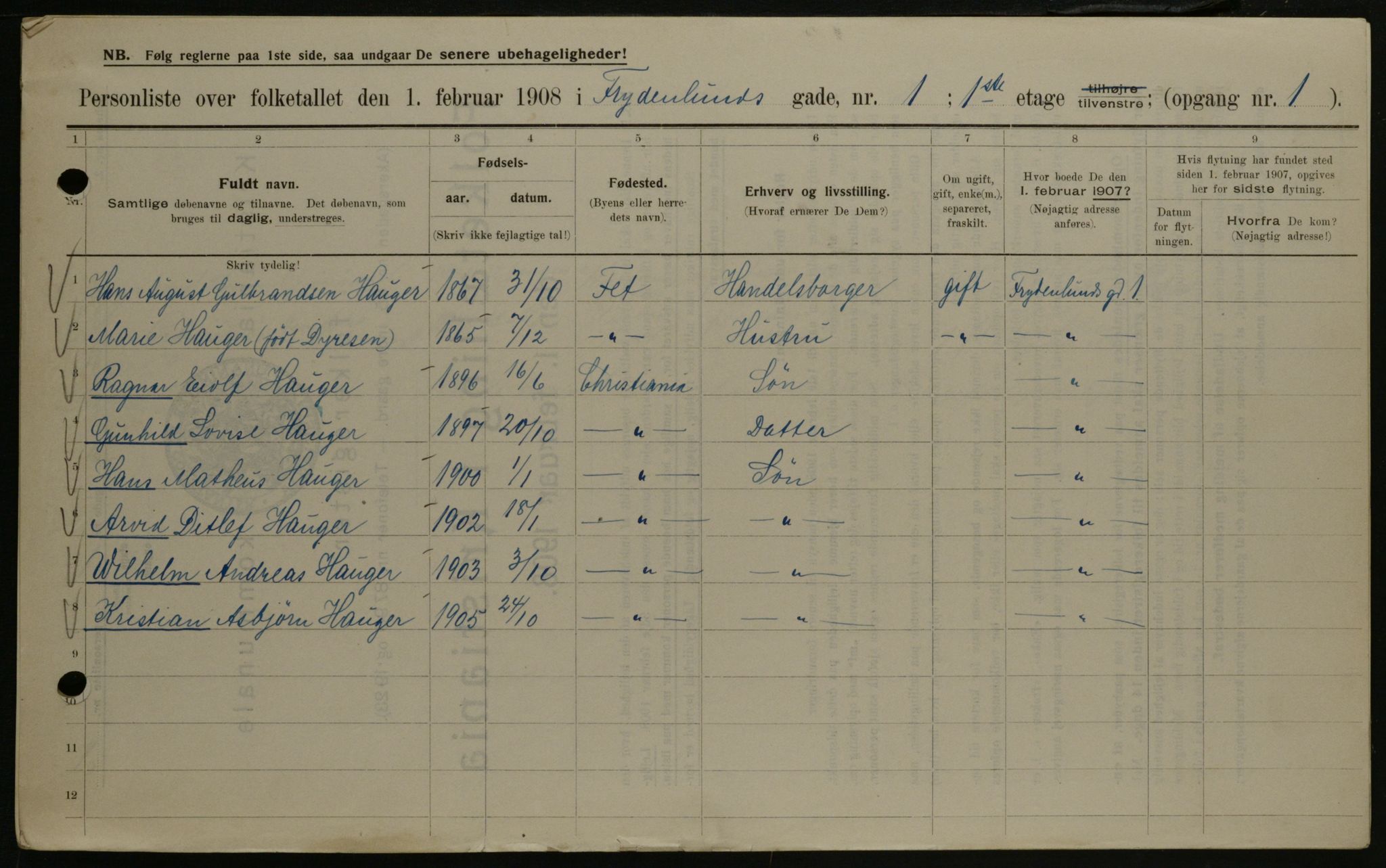 OBA, Kommunal folketelling 1.2.1908 for Kristiania kjøpstad, 1908, s. 25194