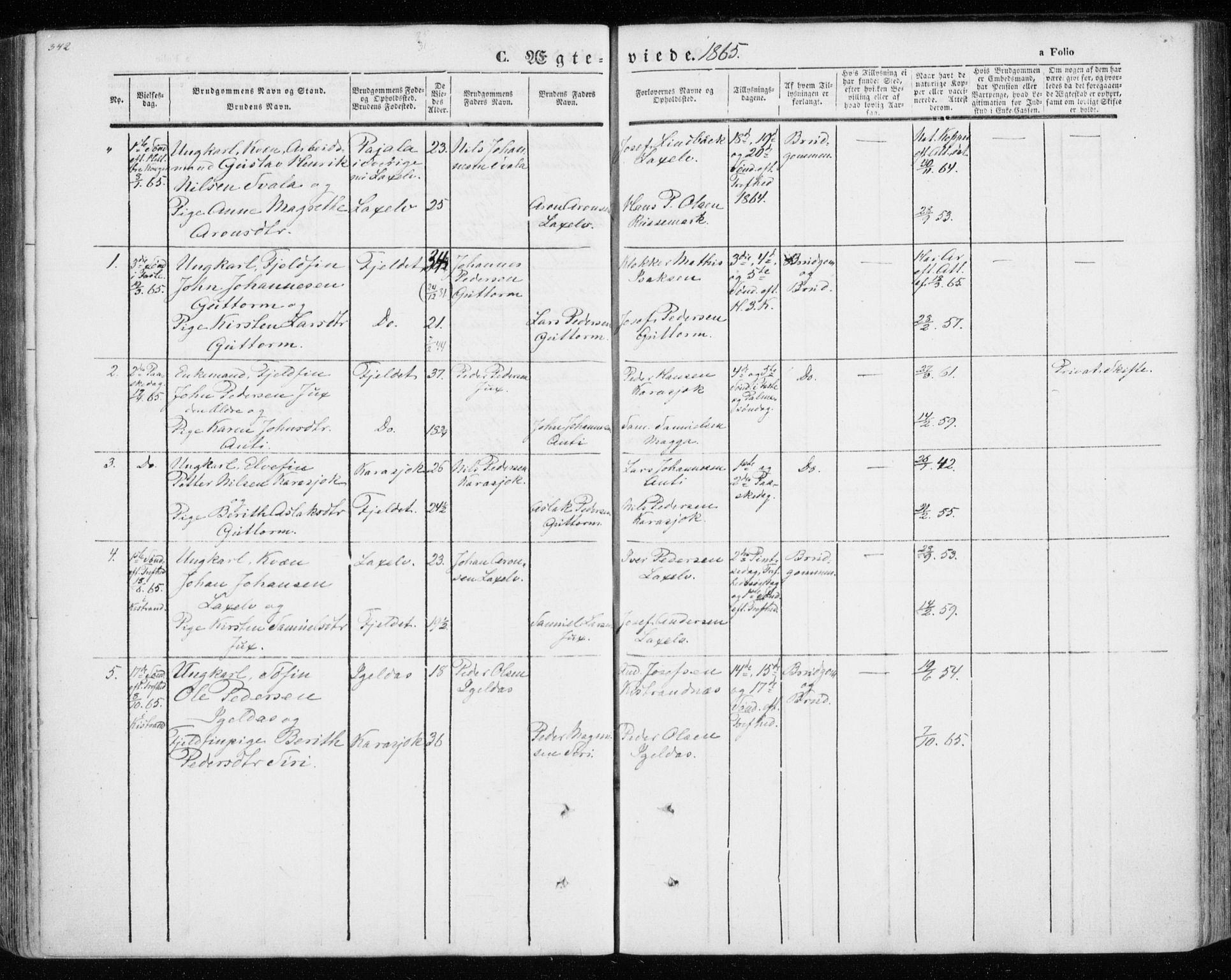 Kistrand/Porsanger sokneprestembete, AV/SATØ-S-1351/H/Ha/L0012.kirke: Ministerialbok nr. 12, 1843-1871, s. 342-343