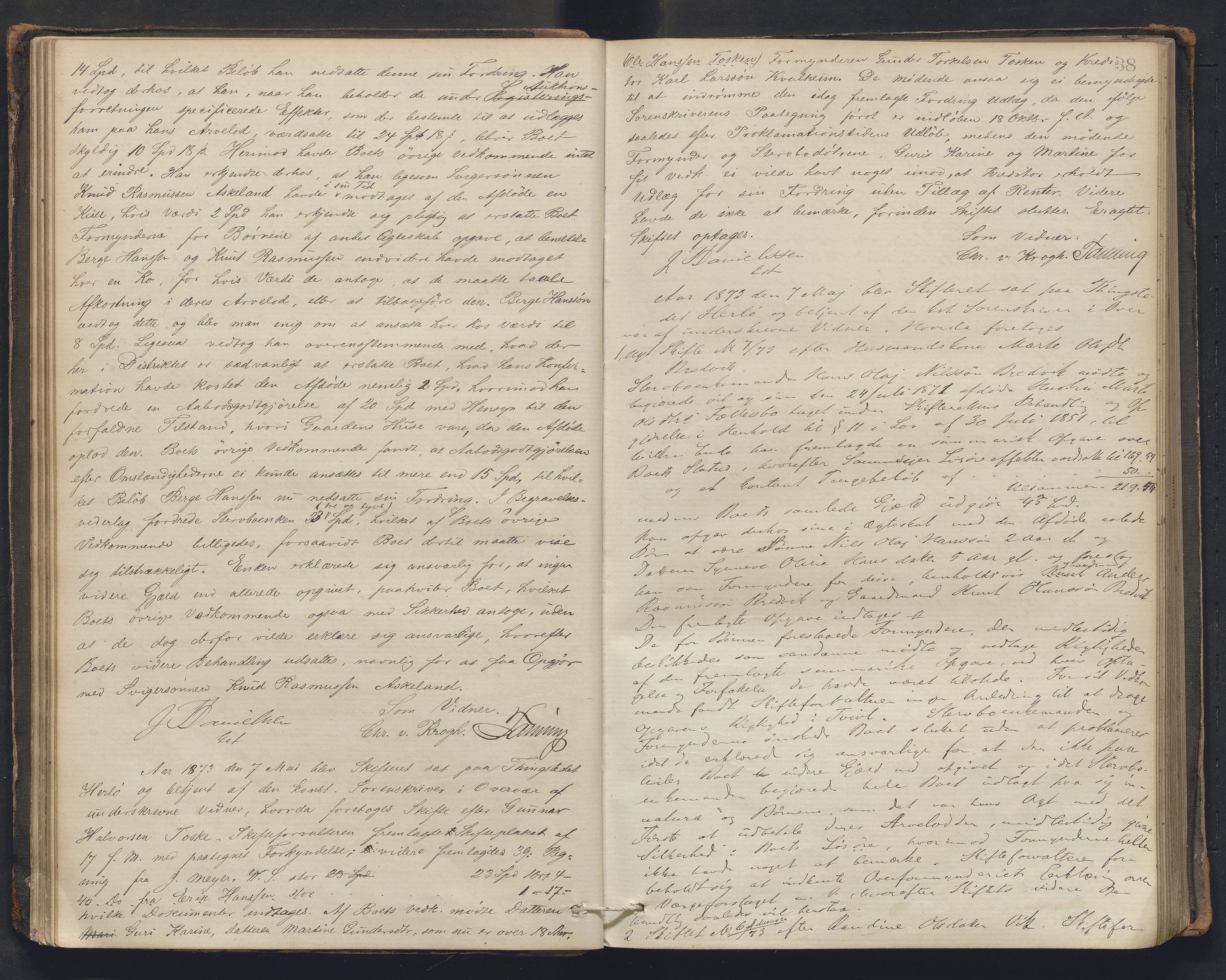 Nordhordland sorenskrivar, AV/SAB-A-2901/1/H/Hc/L0002: Skifteforhandlingsprotokollar, 1871-1878, s. 38
