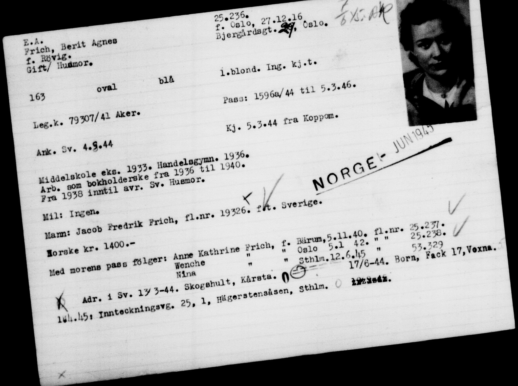 Utenriksstasjonene, Legasjonen i Stockholm, Flyktningkontoret, AV/RA-S-6753/V/Va/L0010: Kjesäterkartoteket, flyktninger med registreringsnr. 22000-25314, 1940-1945, s. 3402