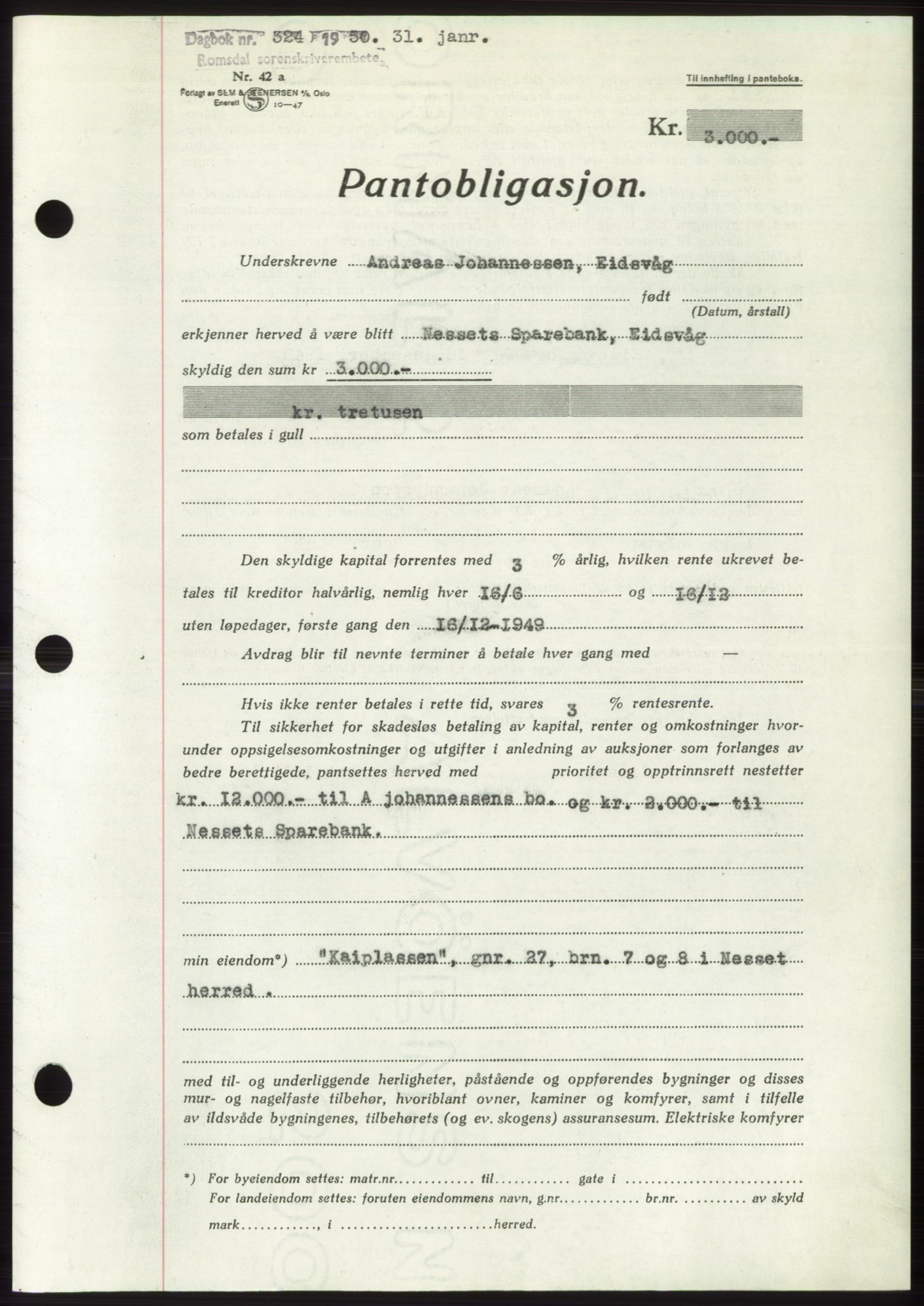 Romsdal sorenskriveri, AV/SAT-A-4149/1/2/2C: Pantebok nr. B5, 1949-1950, Dagboknr: 324/1950