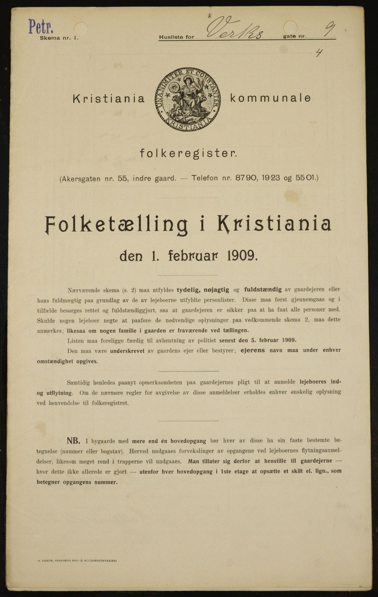 OBA, Kommunal folketelling 1.2.1909 for Kristiania kjøpstad, 1909, s. 110622