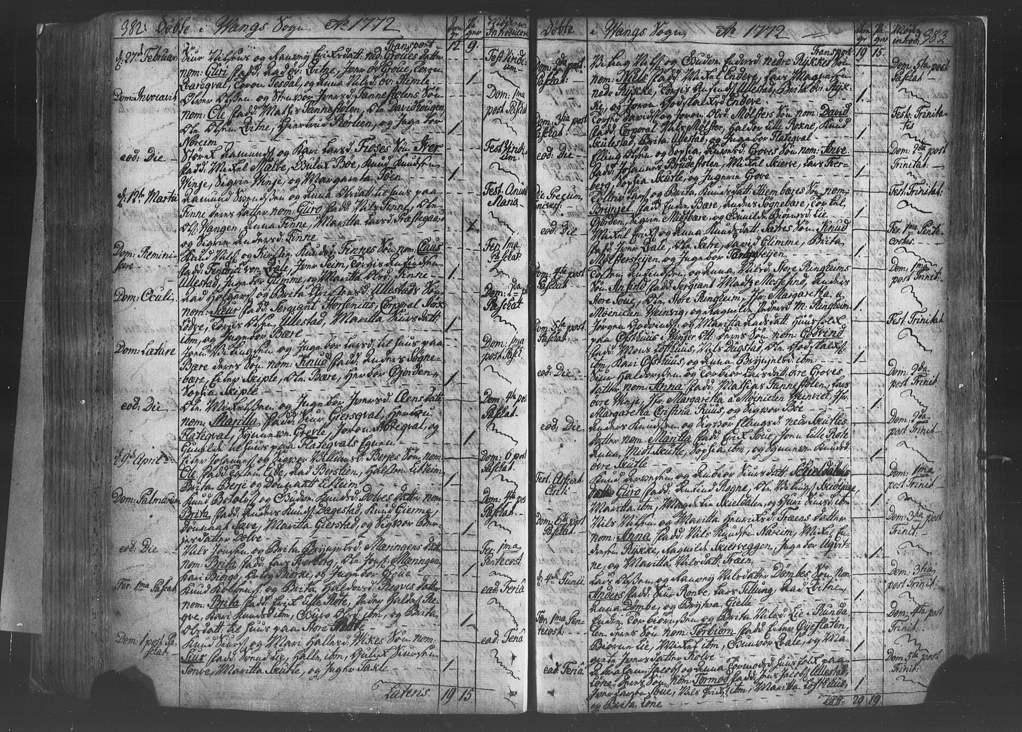 Voss sokneprestembete, SAB/A-79001/H/Haa: Ministerialbok nr. A 8, 1752-1780, s. 382-383