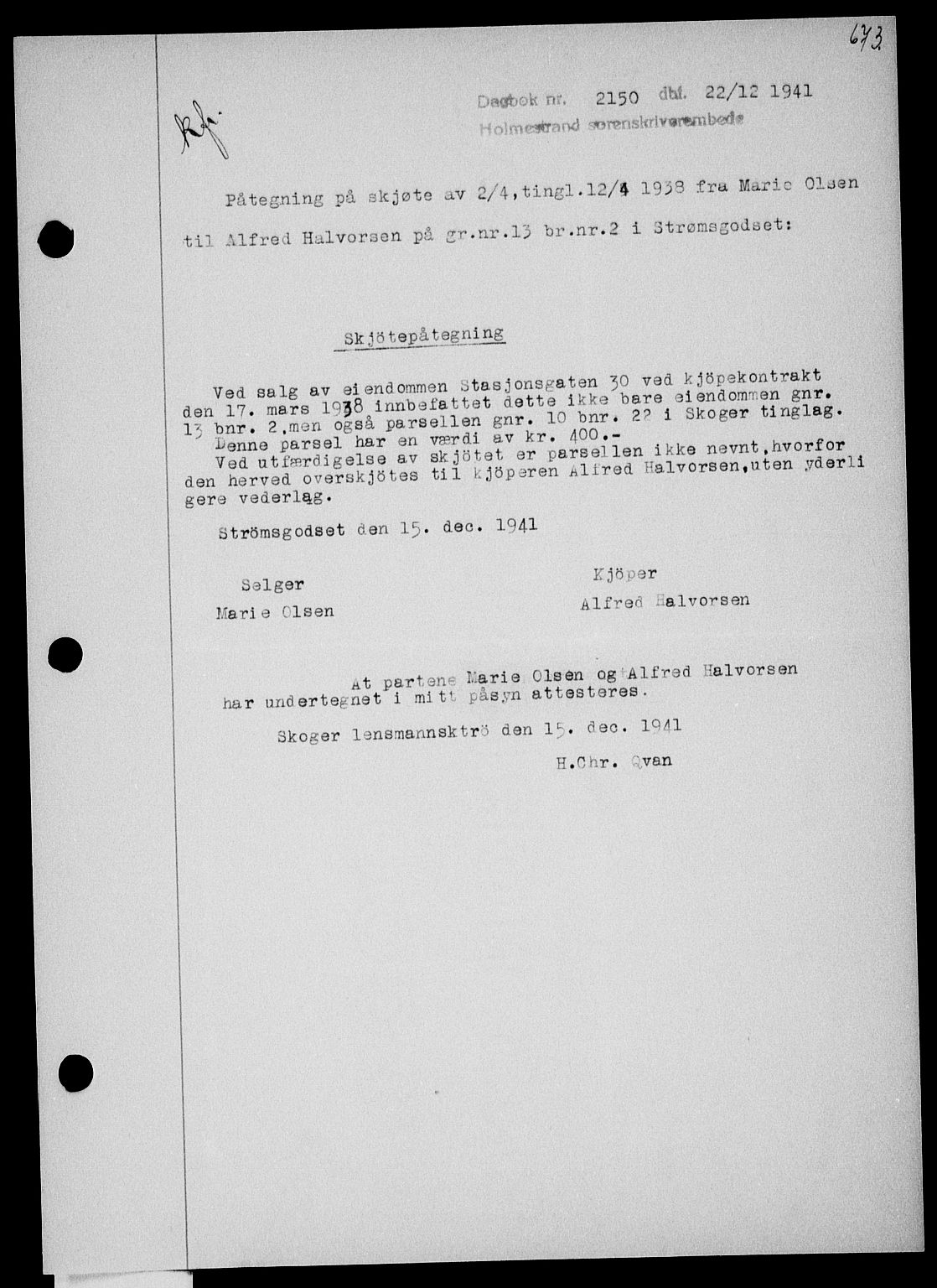 Holmestrand sorenskriveri, SAKO/A-67/G/Ga/Gaa/L0054: Pantebok nr. A-54, 1941-1942, Dagboknr: 2150/1941