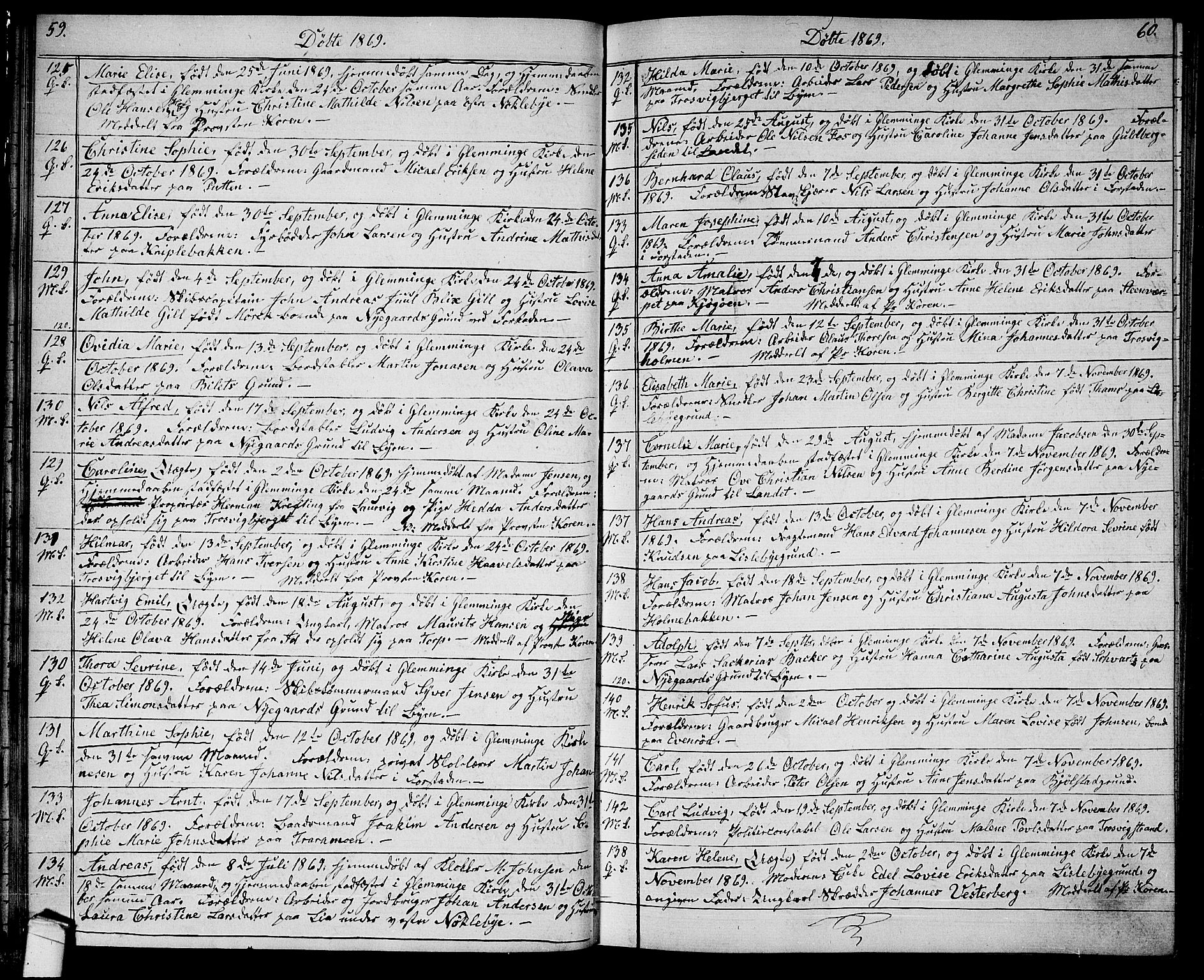 Glemmen prestekontor Kirkebøker, AV/SAO-A-10908/G/Ga/L0004: Klokkerbok nr. 4, 1867-1875, s. 59-60