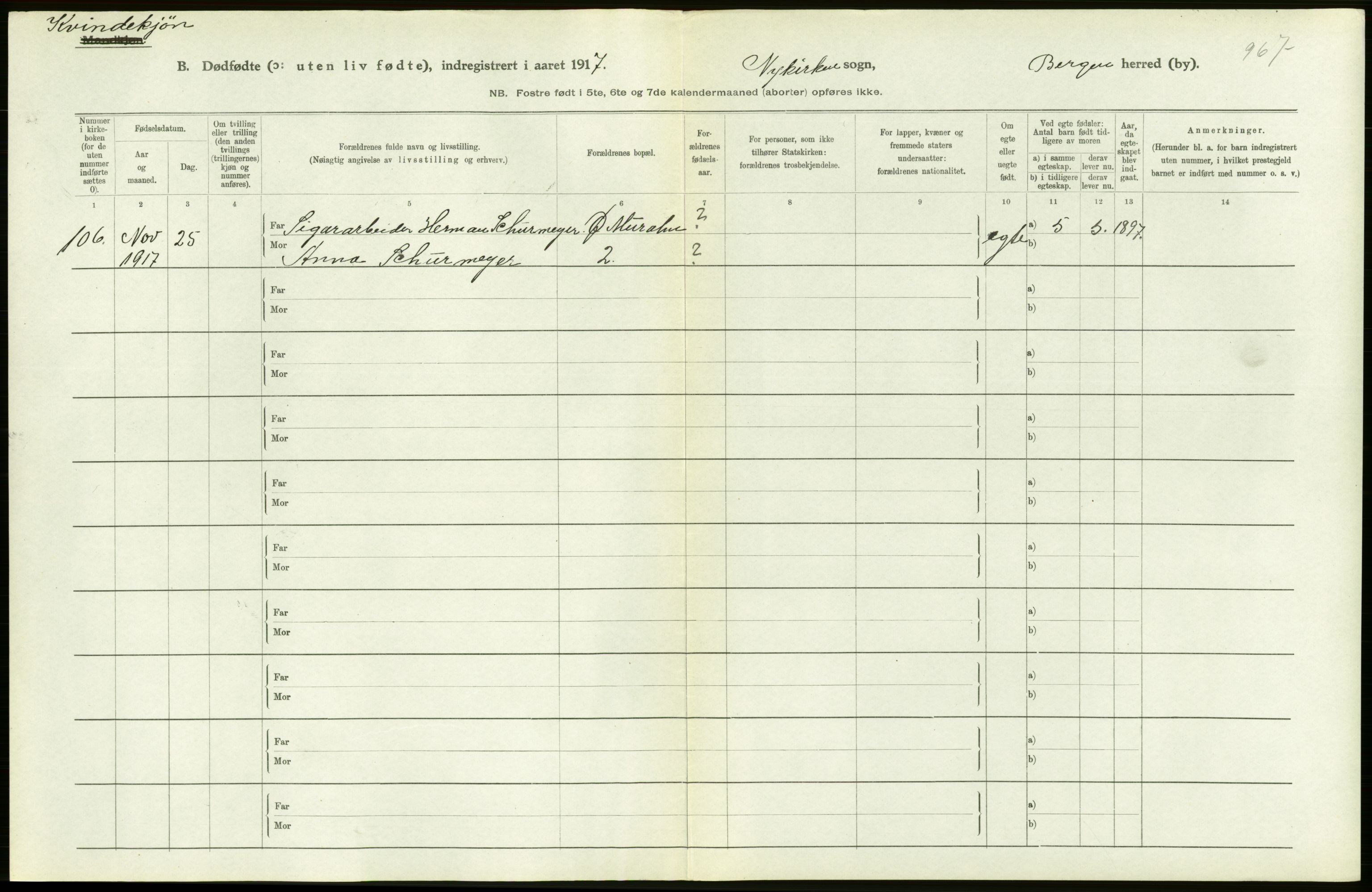 Statistisk sentralbyrå, Sosiodemografiske emner, Befolkning, AV/RA-S-2228/D/Df/Dfb/Dfbg/L0038: Bergen: Gifte, døde, dødfødte., 1917, s. 334