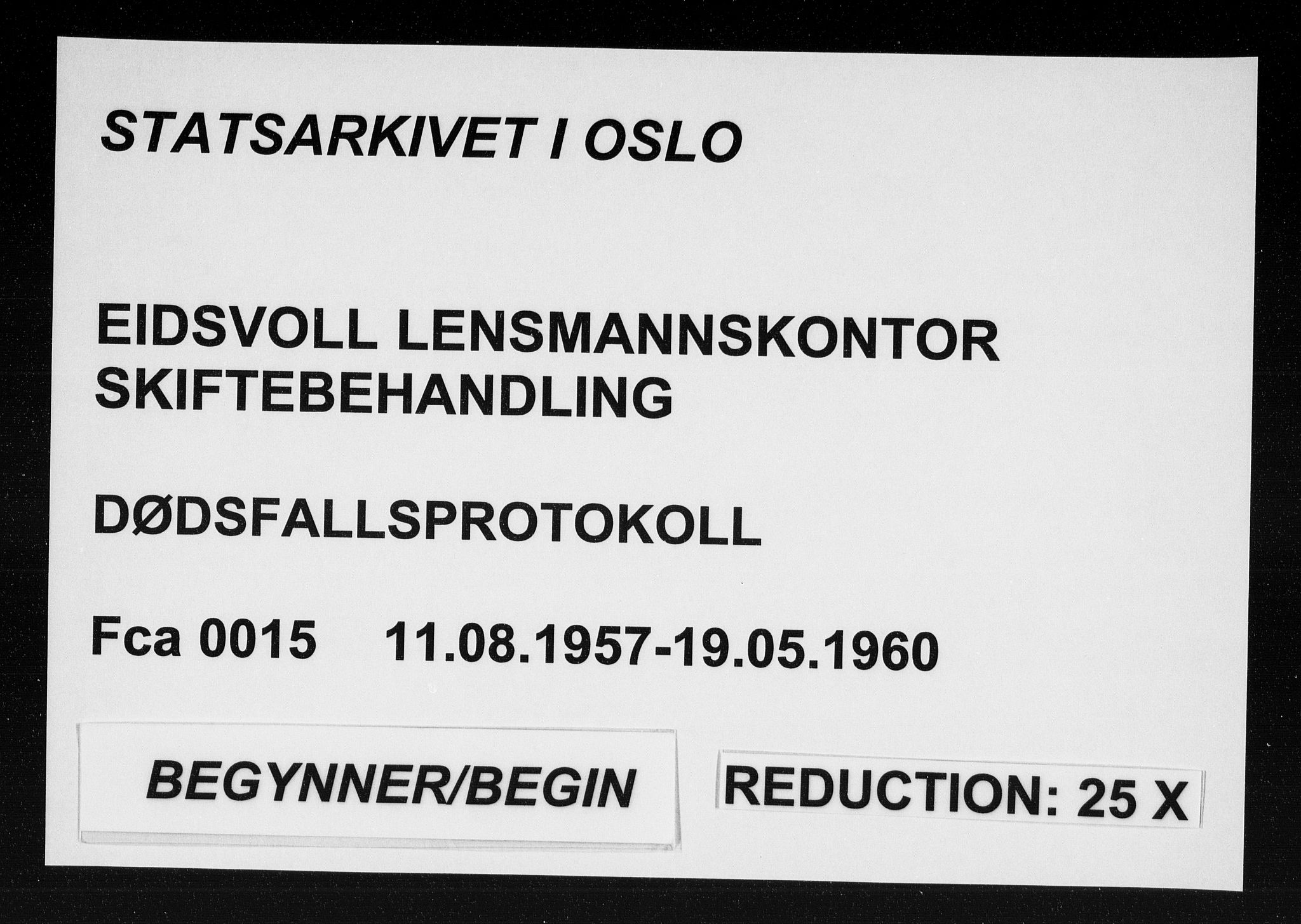 Eidsvoll lensmannskontor, SAO/A-10266a/H/Ha/Haa/L0015: Dødsfallprotokoll, 1957-1960