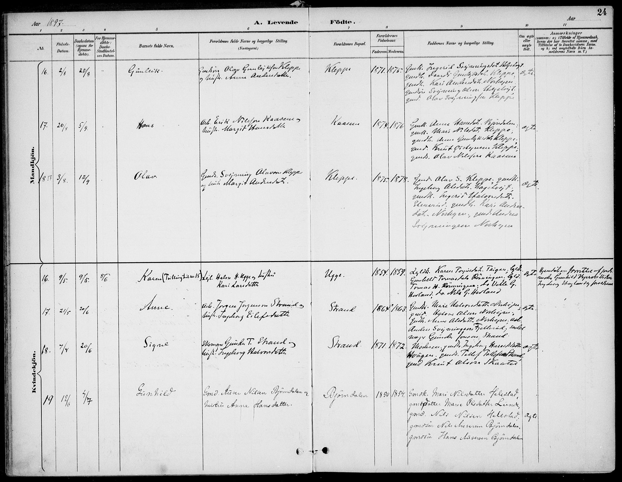 Lunde kirkebøker, AV/SAKO-A-282/F/Fa/L0003: Ministerialbok nr. I 3, 1893-1902, s. 24