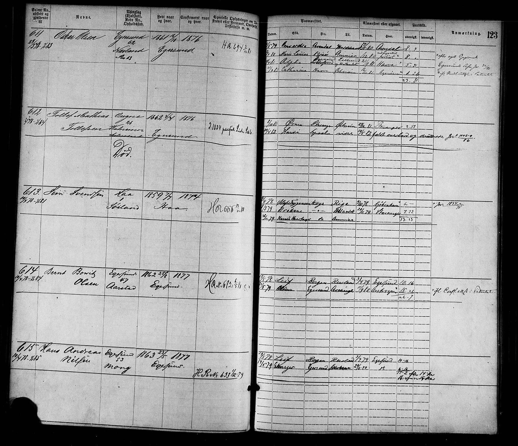 Egersund mønstringskrets, SAK/2031-0019/F/Fa/L0001: Annotasjonsrulle nr 1-1440 med register, O-1, 1869-1895, s. 140