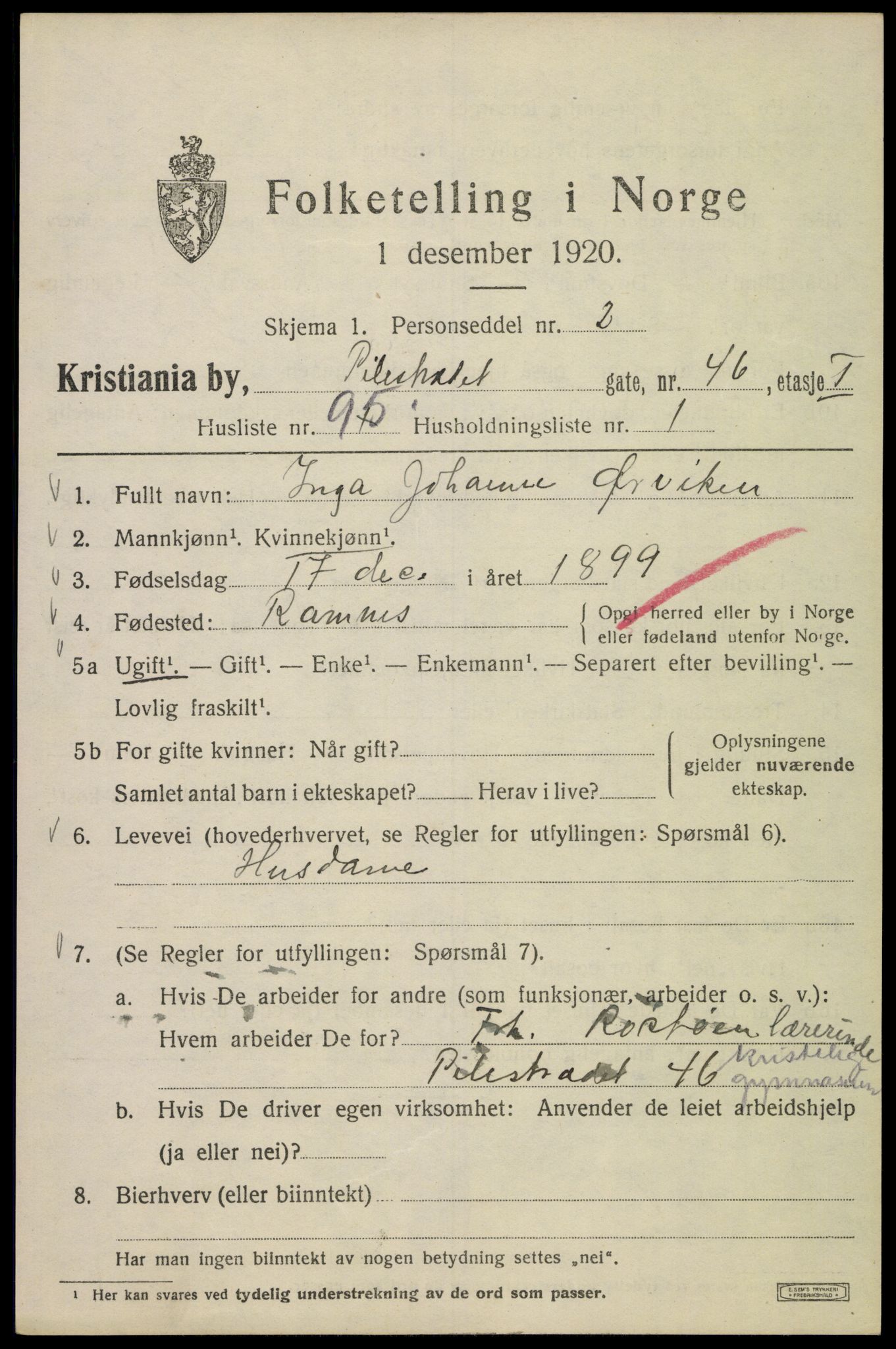 SAO, Folketelling 1920 for 0301 Kristiania kjøpstad, 1920, s. 449921