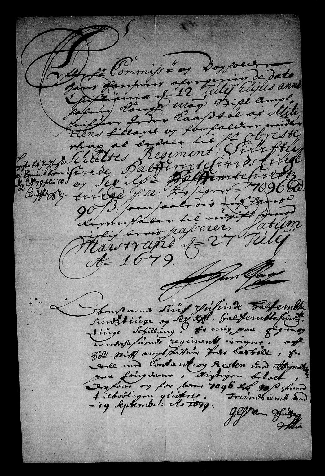 Rentekammeret inntil 1814, Reviderte regnskaper, Stiftamtstueregnskaper, Trondheim stiftamt og Nordland amt, AV/RA-EA-6044/R/Re/L0057: Trondheim stiftamt og Nordland amt, 1677-1679