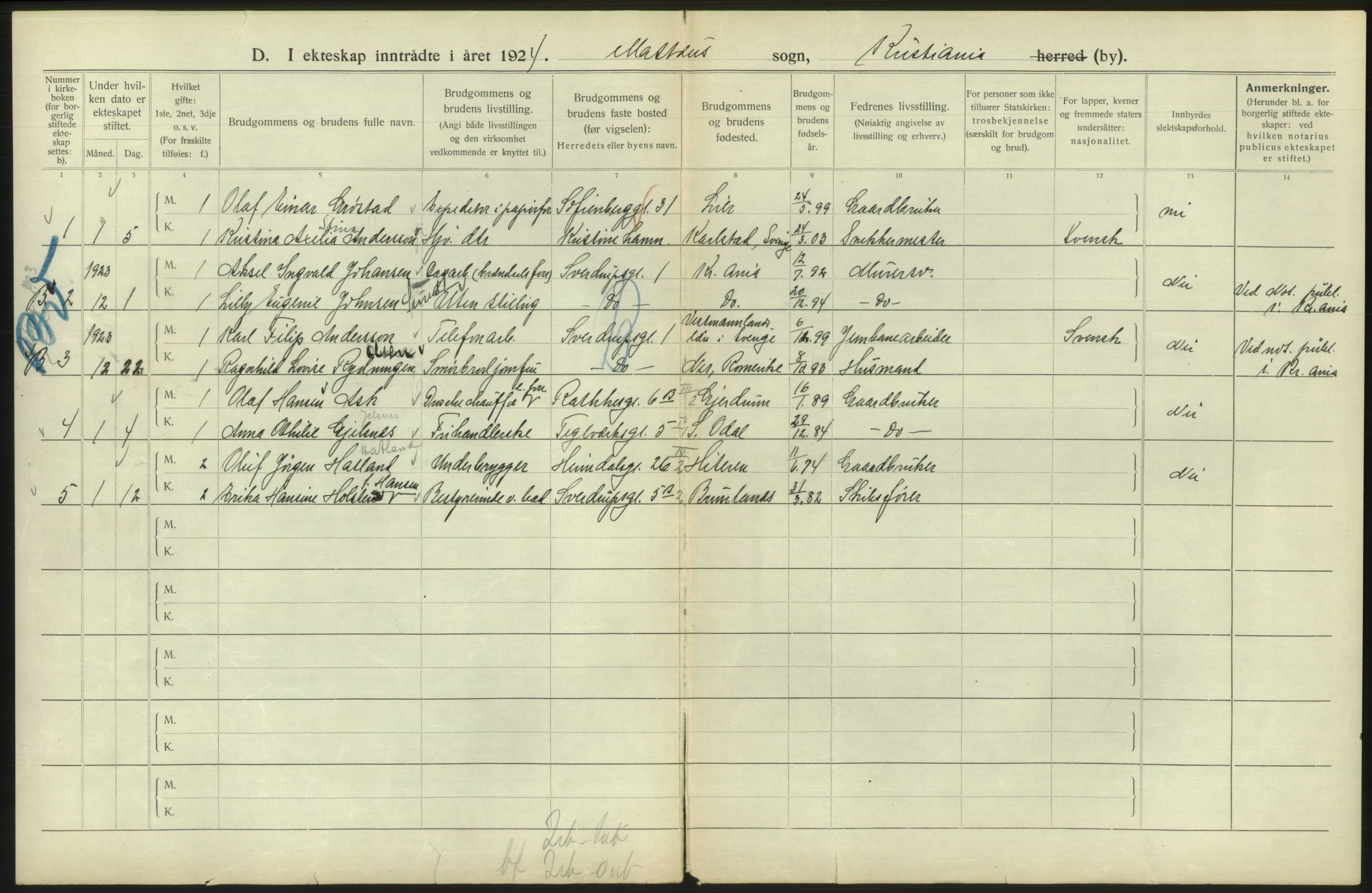 Statistisk sentralbyrå, Sosiodemografiske emner, Befolkning, AV/RA-S-2228/D/Df/Dfc/Dfcd/L0007: Kristiania: Gifte, 1924, s. 754