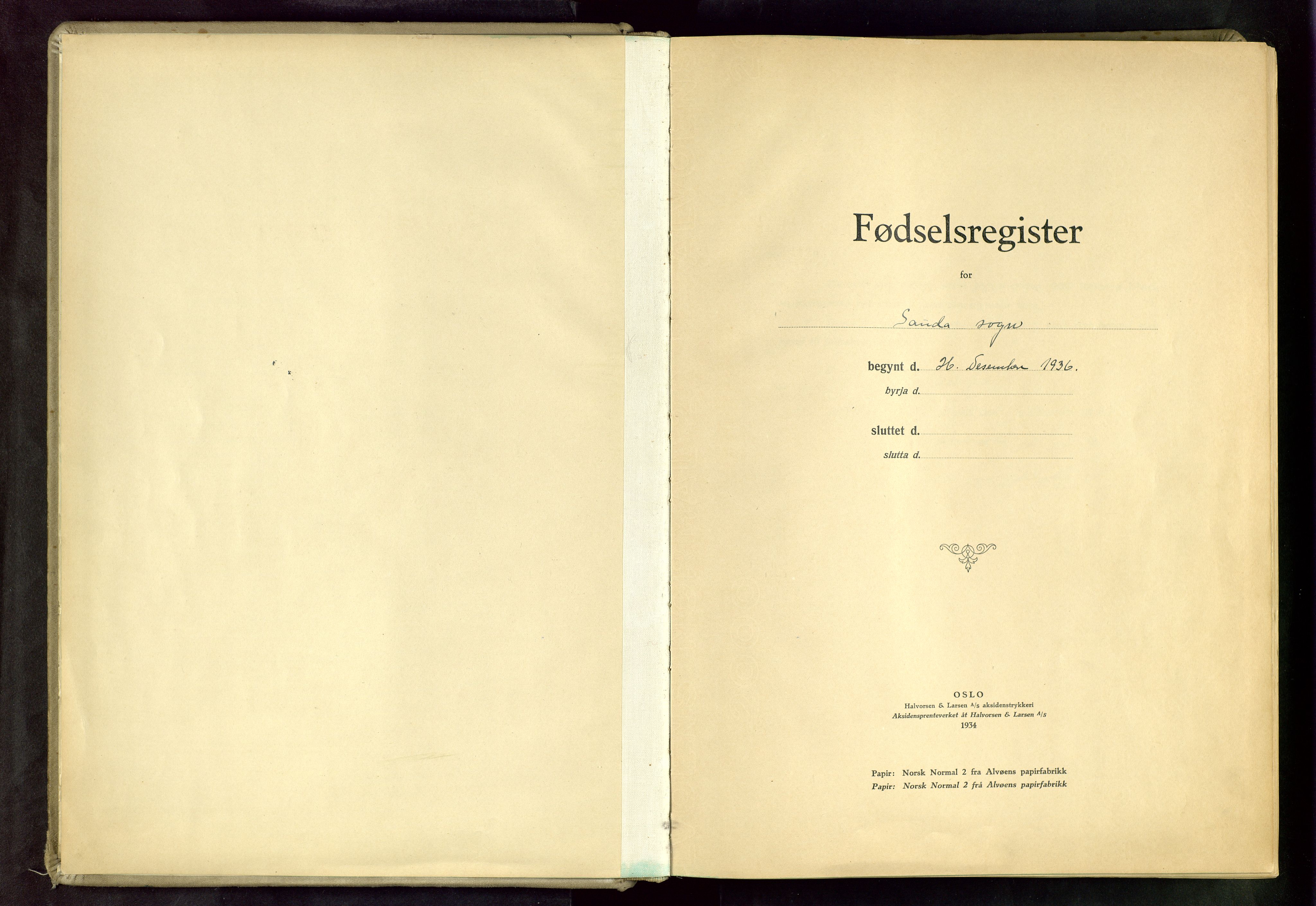 Sauda sokneprestkontor, SAST/A-101846/02/A/L0001: Fødselsregister nr. 1, 1936-1954