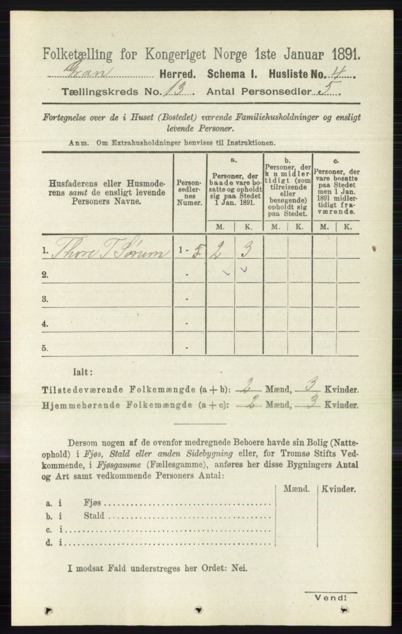 RA, Folketelling 1891 for 0534 Gran herred, 1891, s. 6786