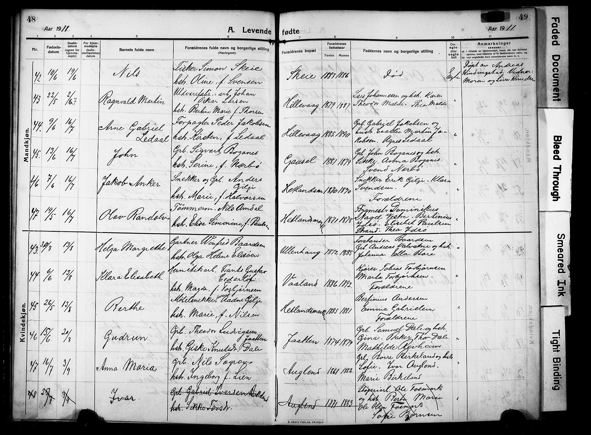 Hetland sokneprestkontor, AV/SAST-A-101826/30/30BB/L0008: Klokkerbok nr. B 8, 1910-1921, s. 48-49