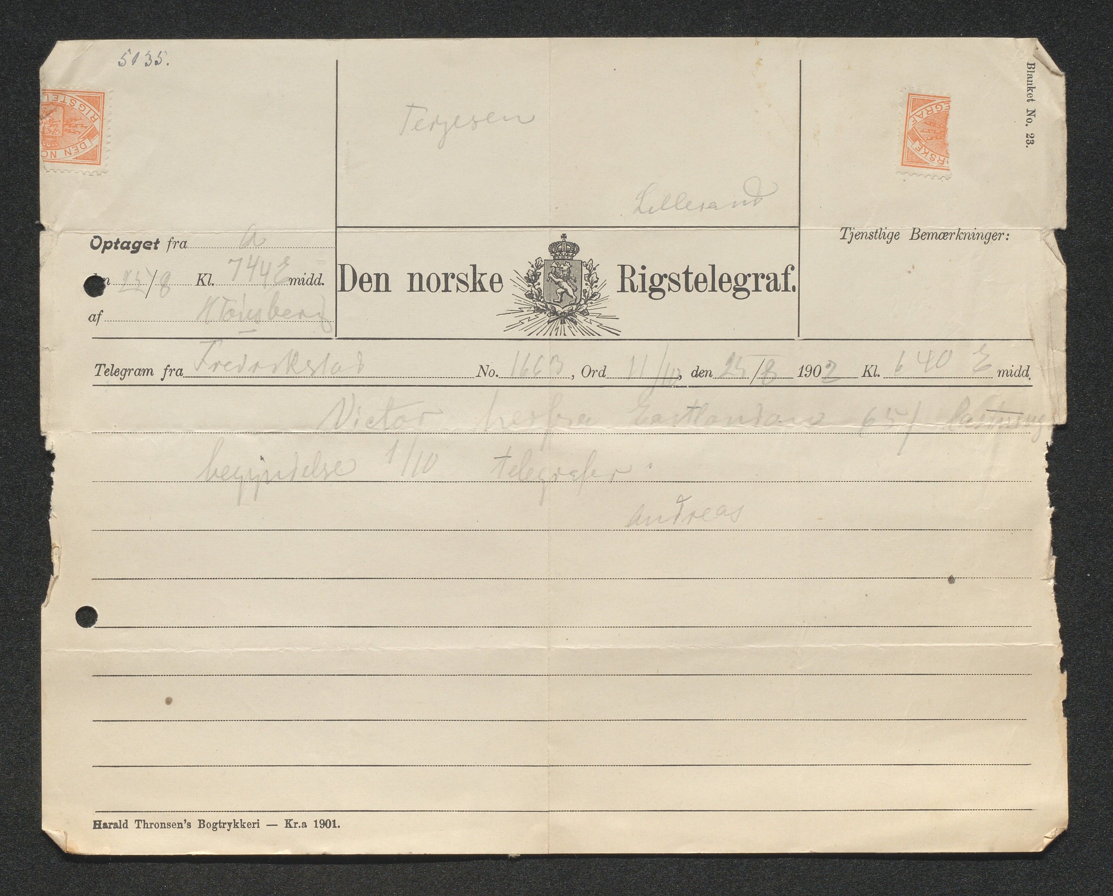 O. Terjesens rederi, AAKS/PA-2525/E/E01/L0010: Korrespondanse, 1901
