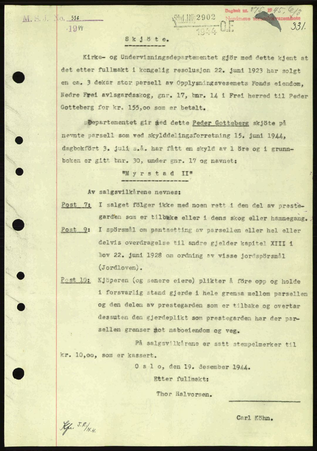 Nordmøre sorenskriveri, SAT/A-4132/1/2/2Ca: Pantebok nr. A99, 1945-1945, Dagboknr: 375/1945