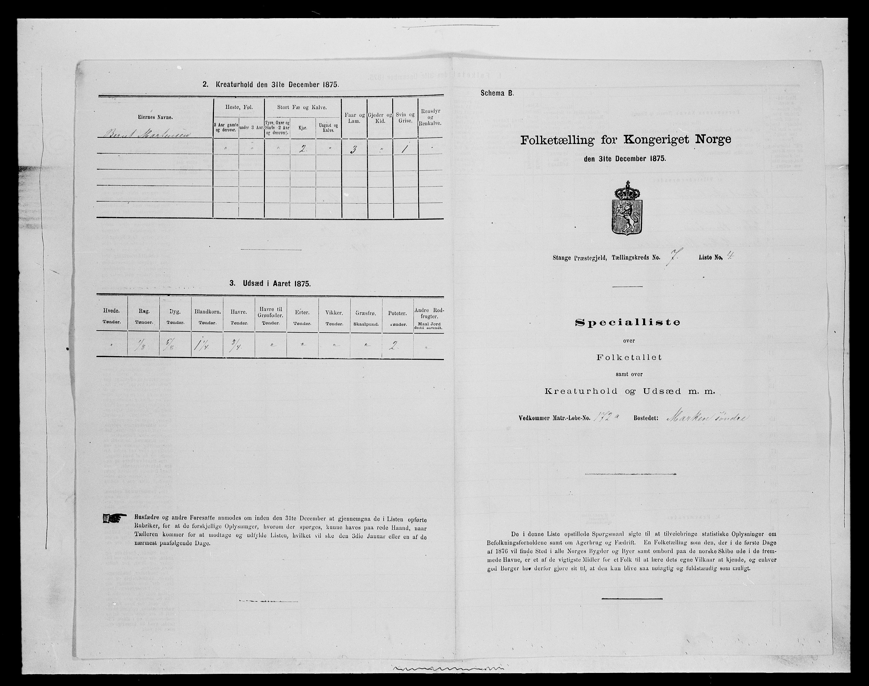 SAH, Folketelling 1875 for 0417P Stange prestegjeld, 1875, s. 1117