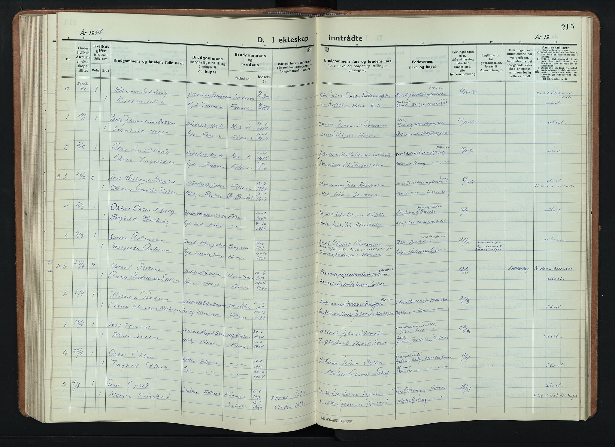 Furnes prestekontor, SAH/PREST-012/L/La/L0002: Klokkerbok nr. 2, 1934-1956, s. 215