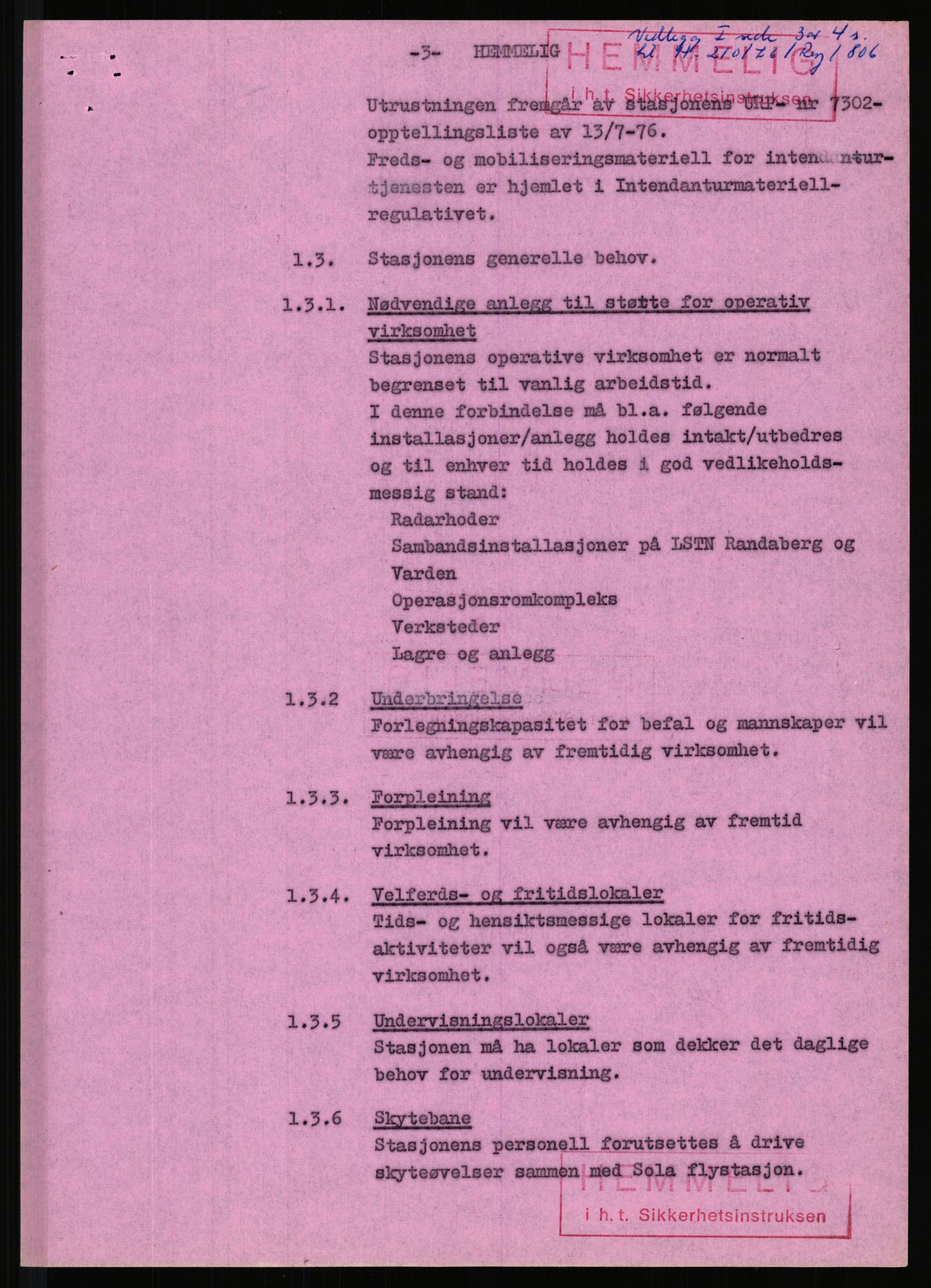 Forsvaret, Luftforsvarets stasjon Randaberg, AV/RA-RAFA-2928/D/Da/L0013/0002: -- / kl 806 Bygg og anlegg (gradert), 1954-1976