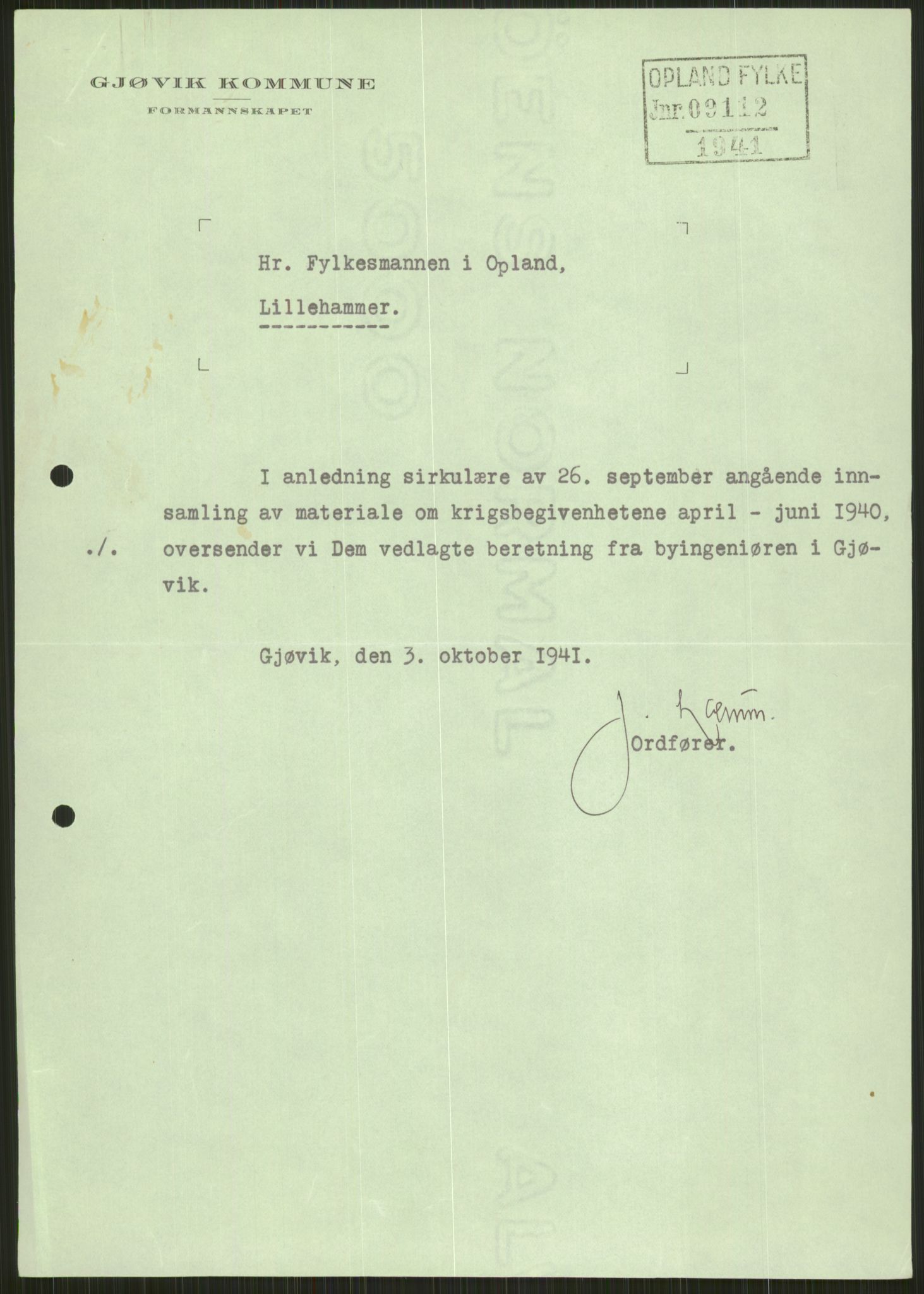 Forsvaret, Forsvarets krigshistoriske avdeling, AV/RA-RAFA-2017/Y/Ya/L0014: II-C-11-31 - Fylkesmenn.  Rapporter om krigsbegivenhetene 1940., 1940, s. 163