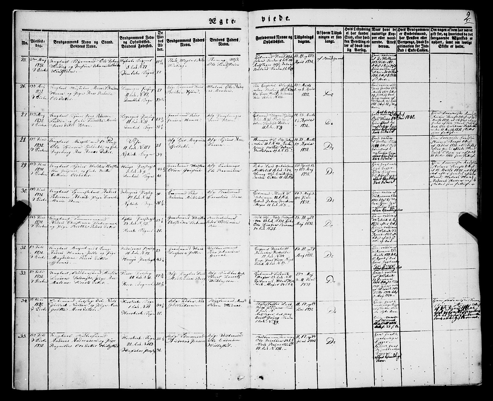 Korskirken sokneprestembete, SAB/A-76101/H/Haa/L0034: Ministerialbok nr. D 1, 1832-1852, s. 2